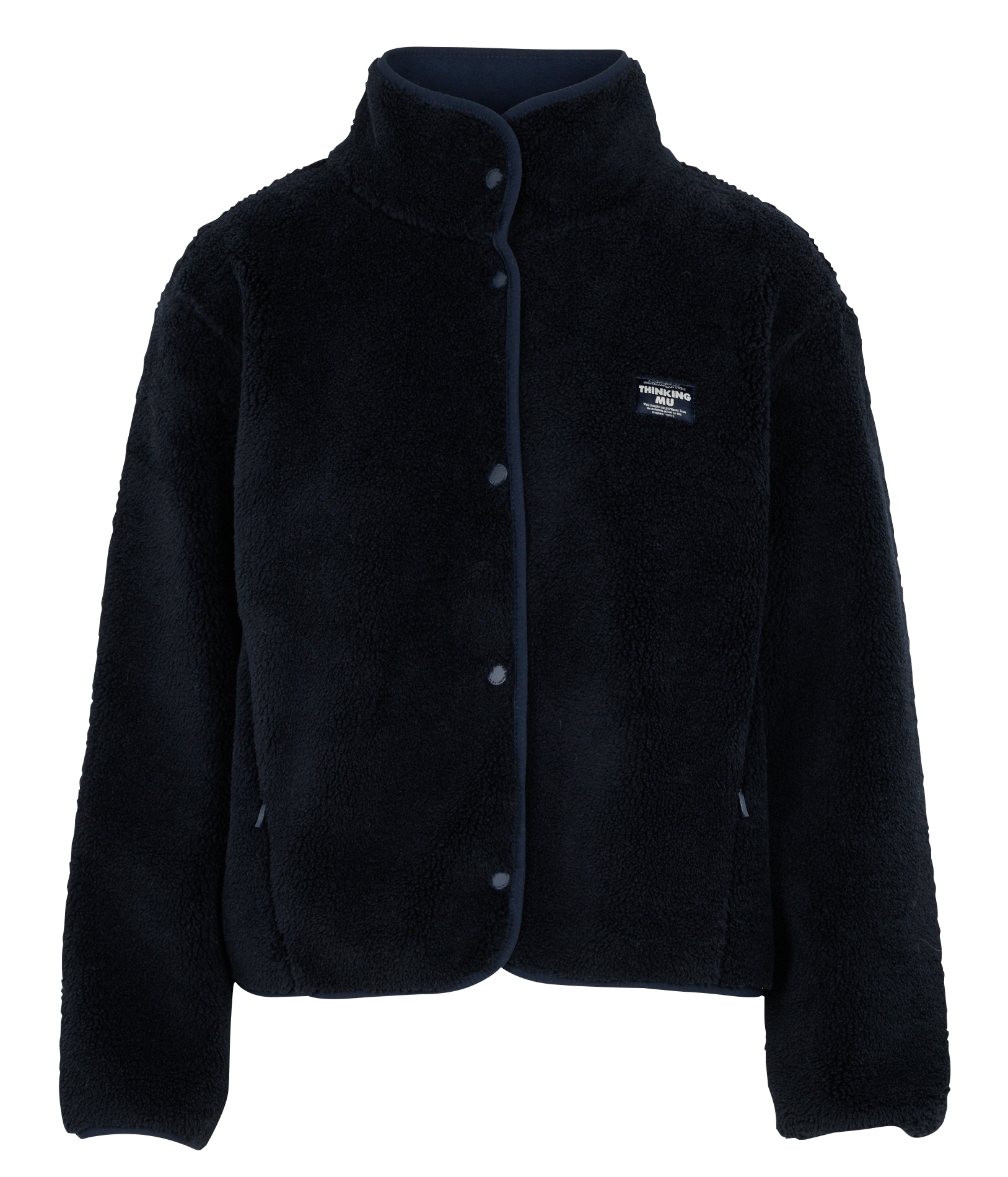 Straight-cut fleece jacket with button fastening and a stand-up collar THINKING MU Blue