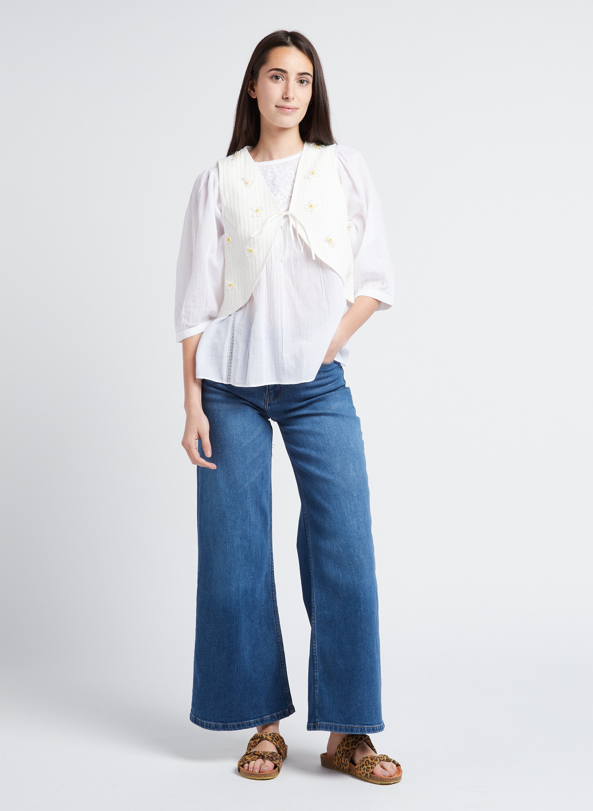 Gilet droit col V en coton mélangé RITA ROW Multicolore