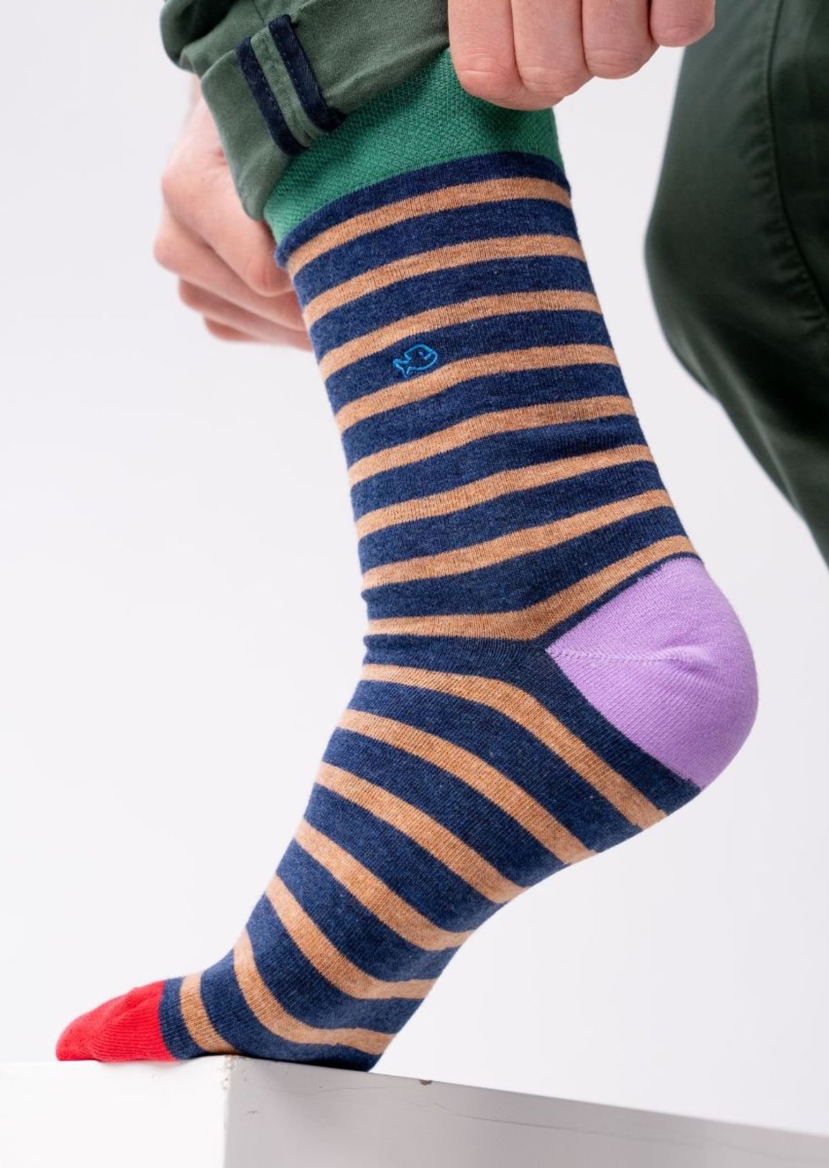 Combed cotton socks with wide stripes BILLYBELT Blue