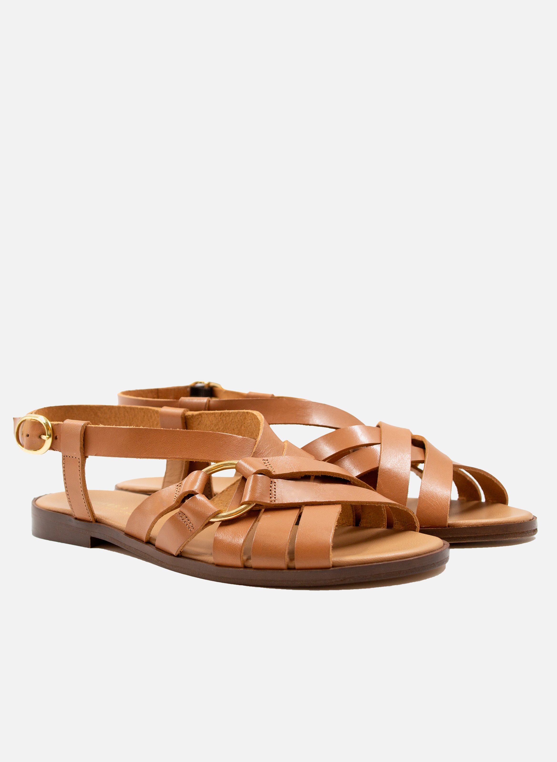 Flat sandals with smooth leather ring JULES & JENN Brown