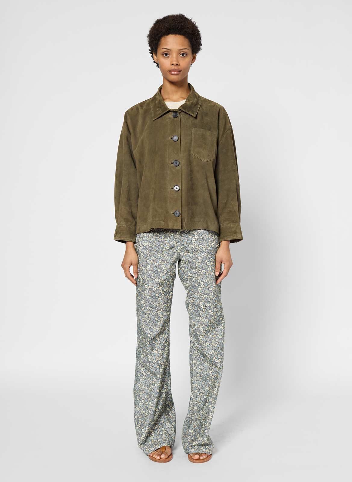 Veste droite en cuir velours GERARD DAREL Kaki