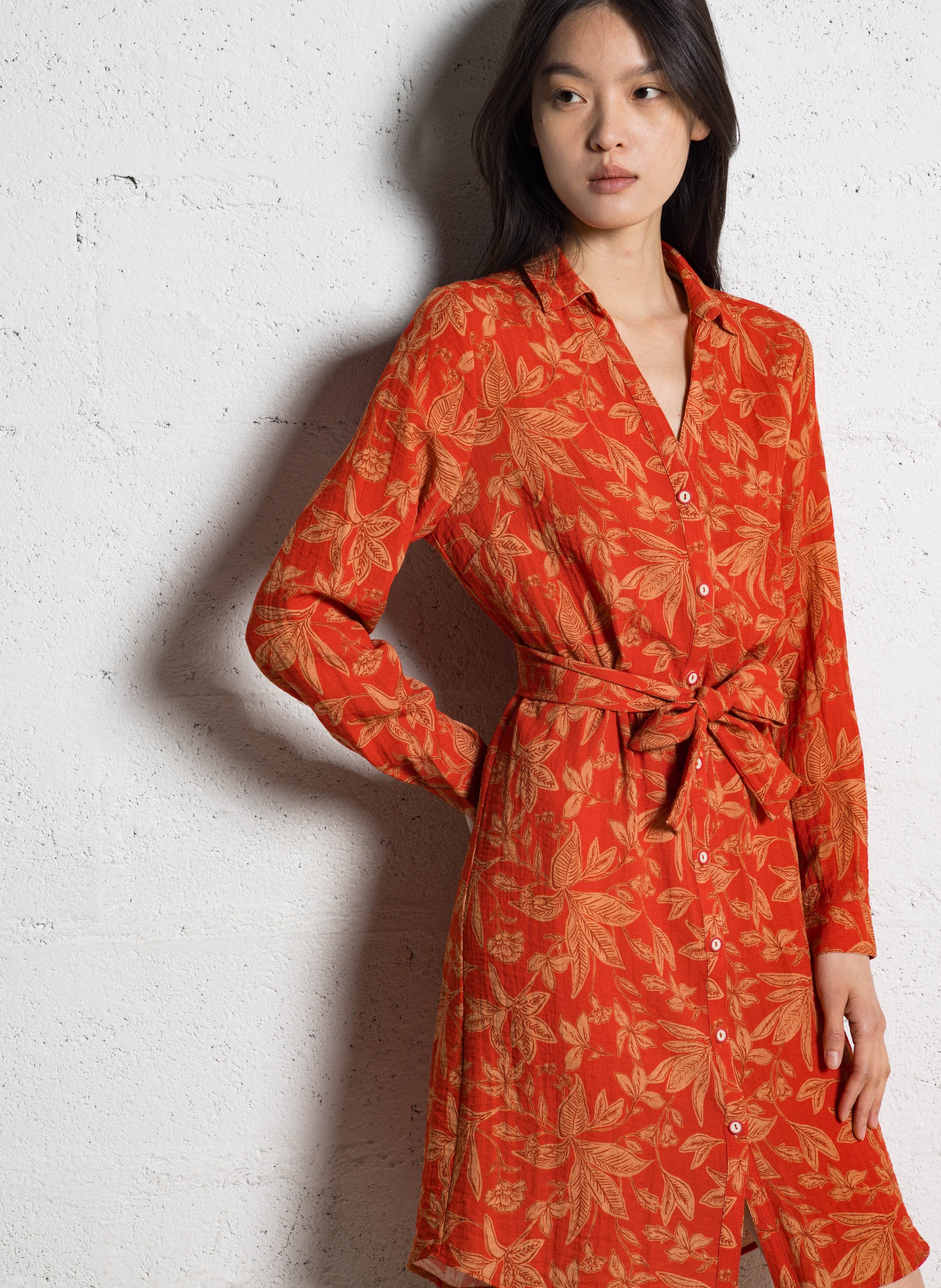 Robe midi imprimée ONE STEP Orange