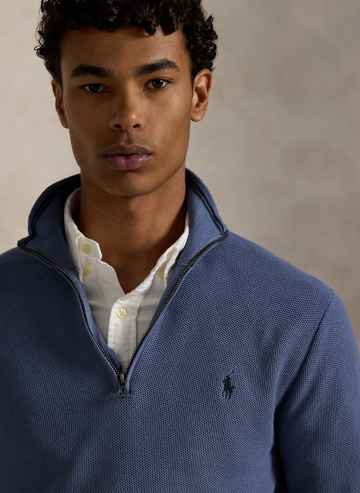 Cotton piqué high-neck zipped sweater POLO RALPH LAUREN Blue