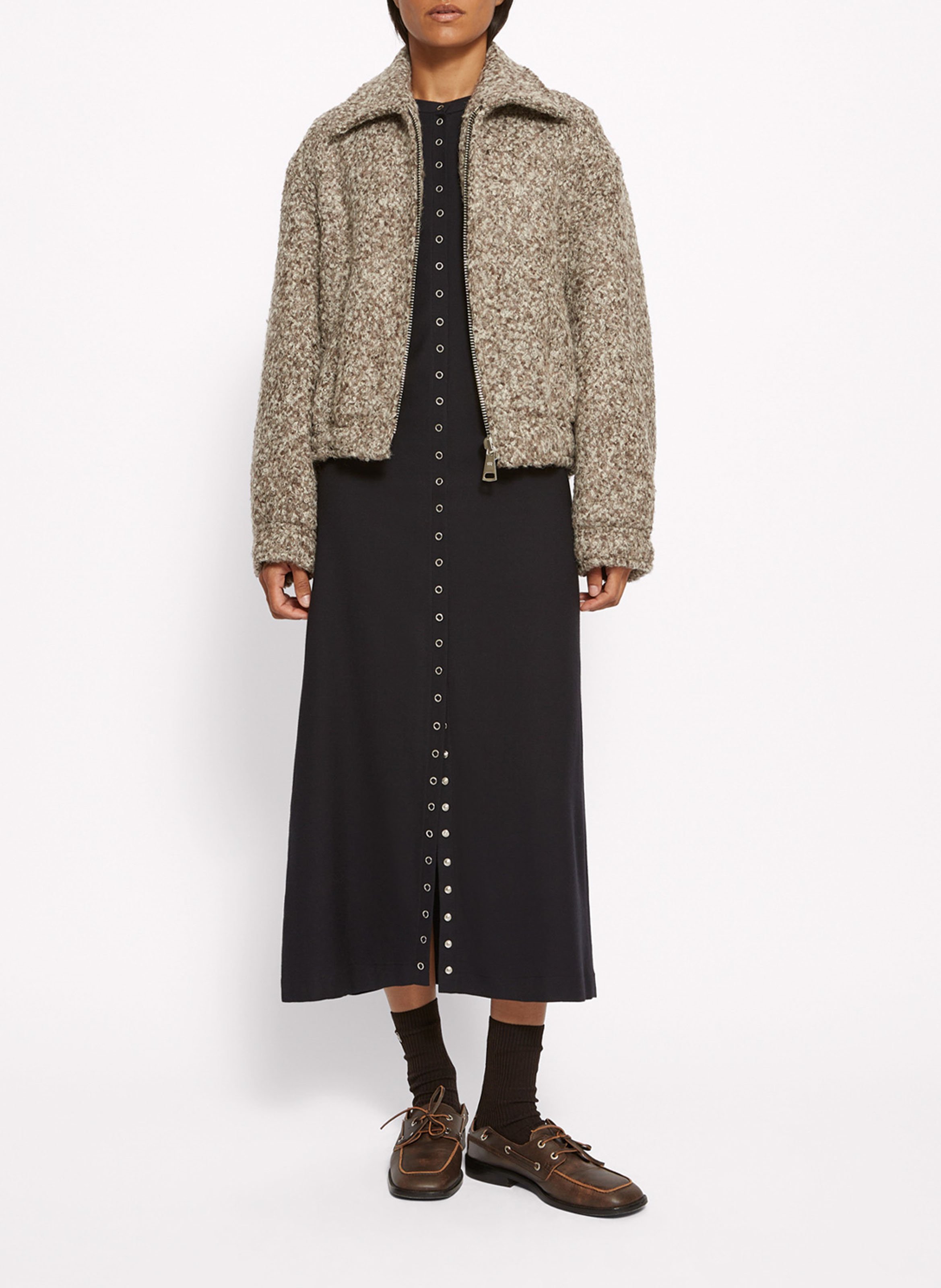 Veste ample col classique en maille mouchetée ROSEANNA Marron