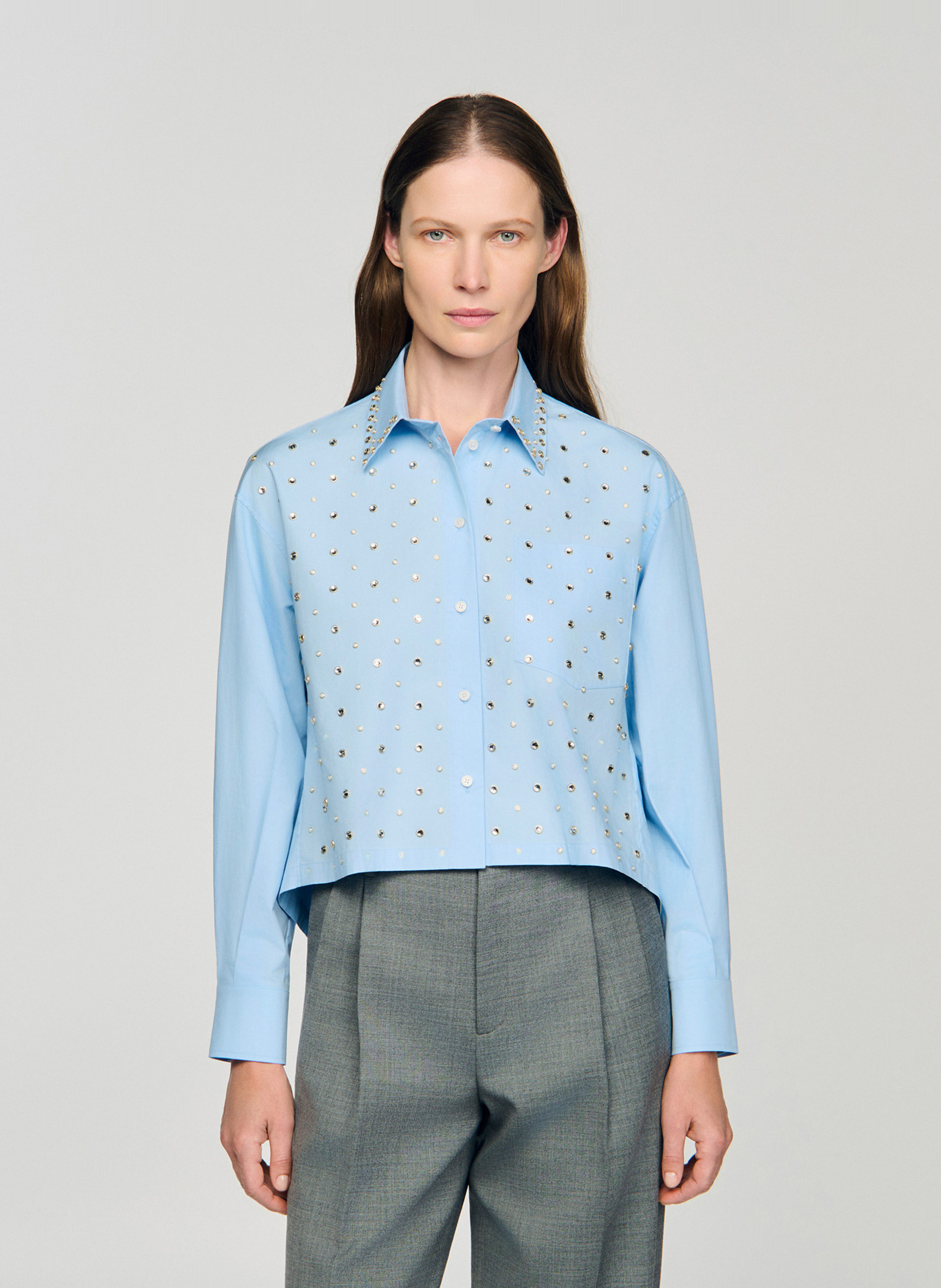 Oversized short shirt with rhinestones SANDRO Blue