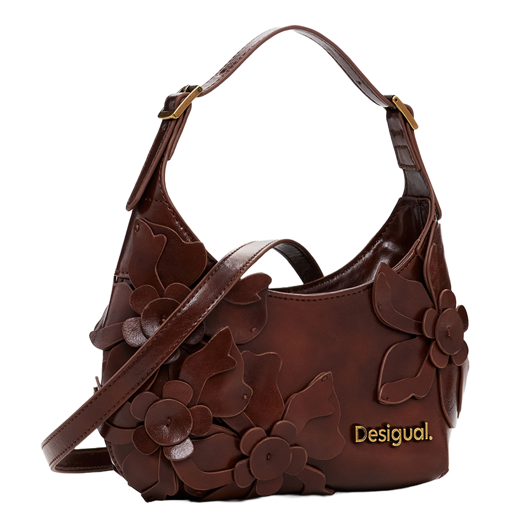 Sac épaule effet cuir à fleurs DESIGUAL Marron
