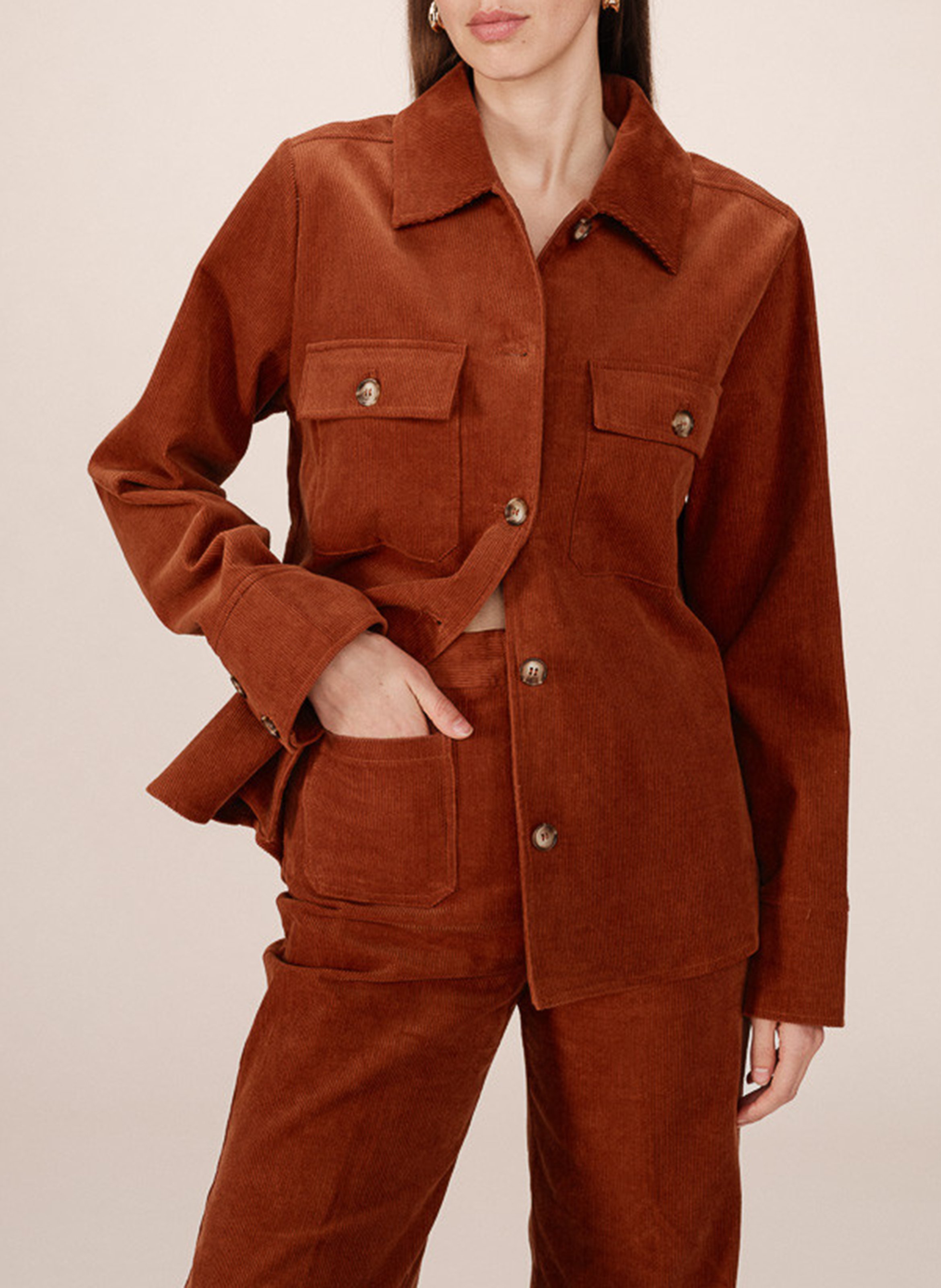 Chemise col classique manches contrastantes en coton GRACE ET MILA Orange