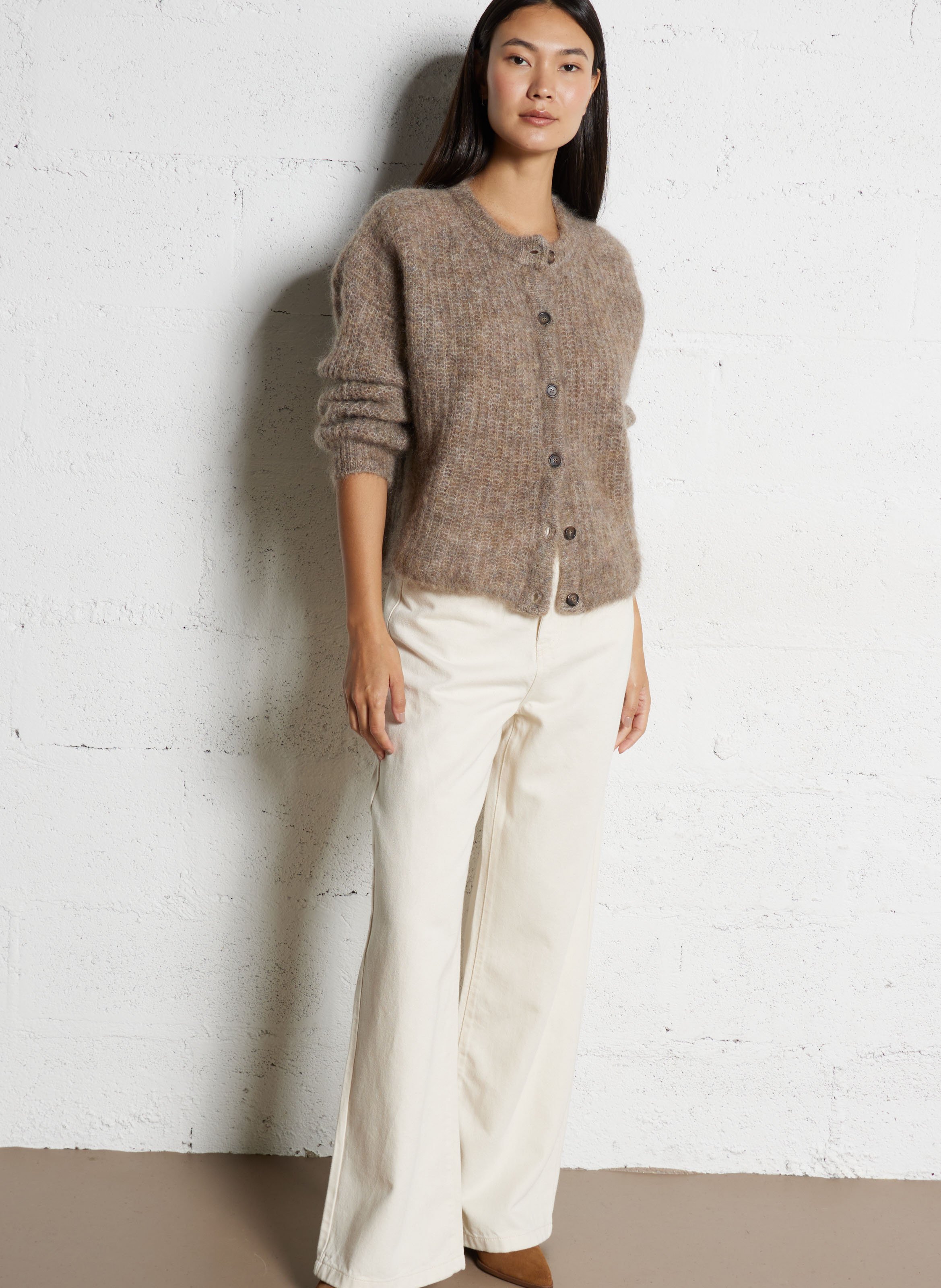 Oversized fluffy wool blend vest DES PETITS HAUTS Beige