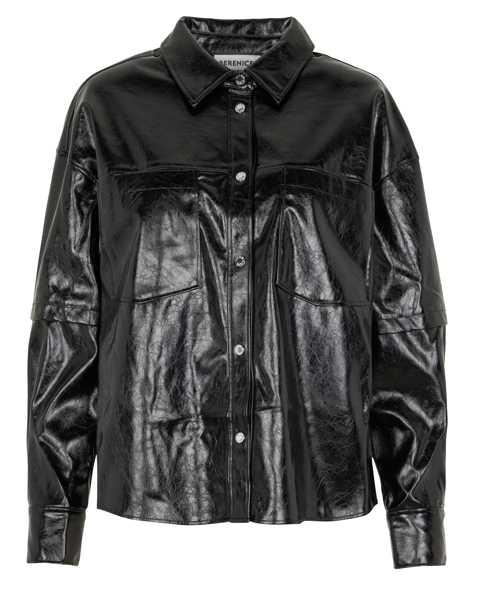 Straight overshirt with classic coated collar BERENICE Black