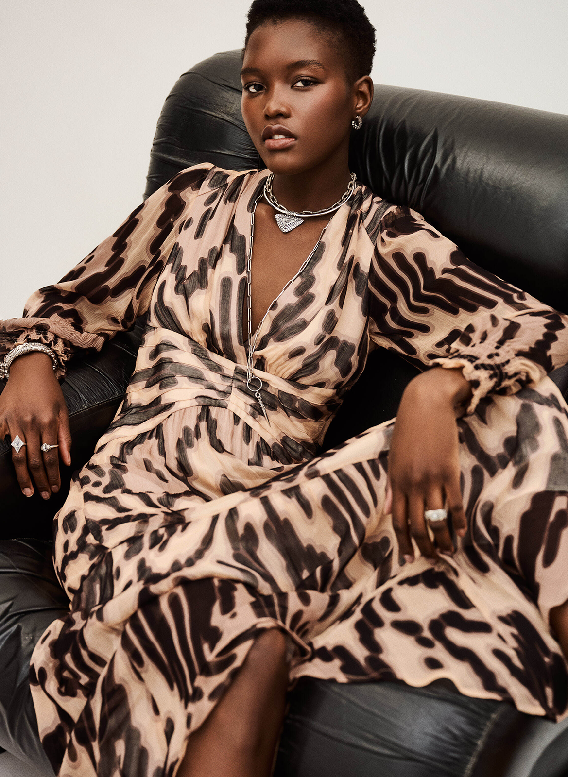 Robe midi imprimée décolleté v BA&SH Rose