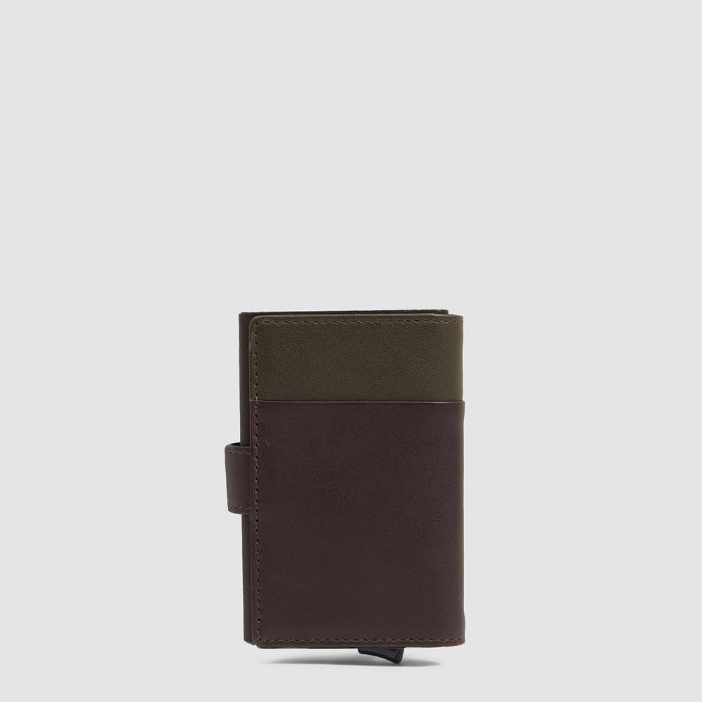 Automatic flap card holder in leather and metal with RFID protection PIQUADRO Green
