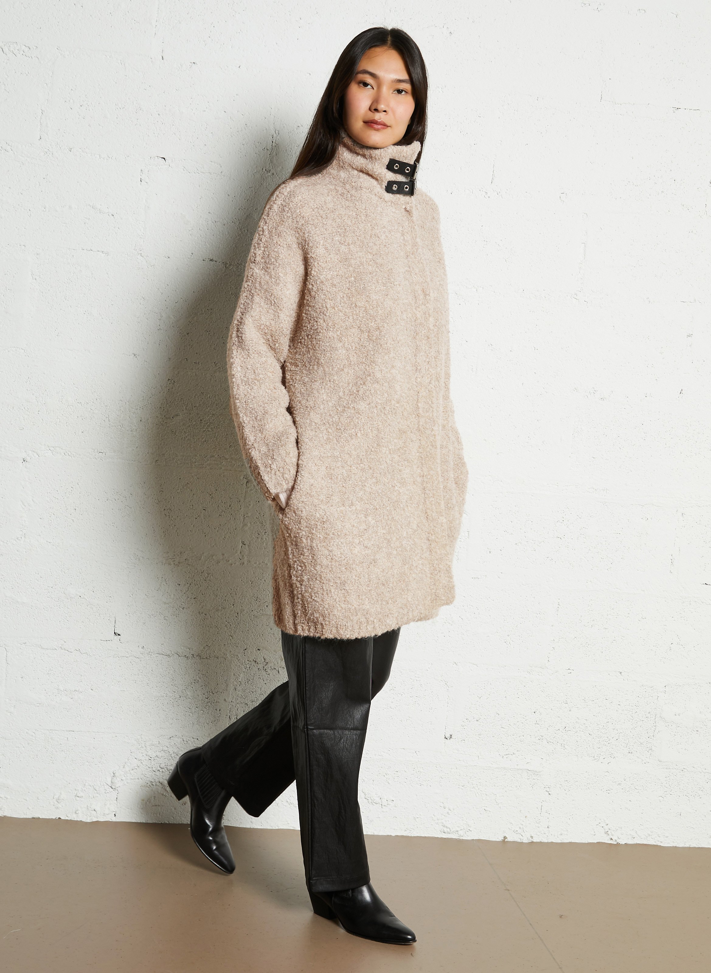 Weiter Mantel mit Stehkragen und Bouclé-Muster LIU JO Beige