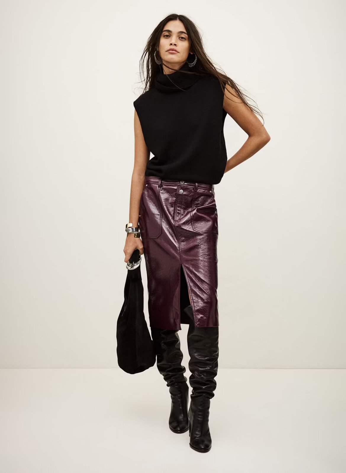 Faux leather midi skirt BA&amp;SH Plums