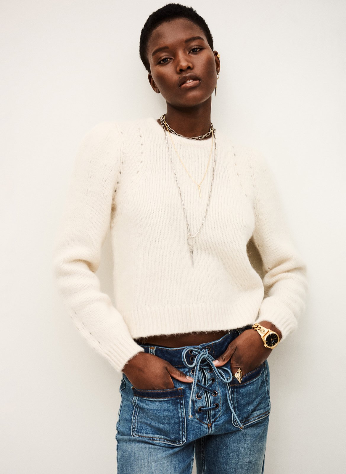 Pull court droit en laine mélangée BA&SH