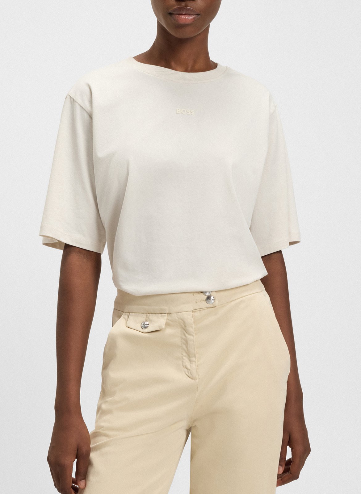 Tee-shirt ample col rond en coton BOSS Beige