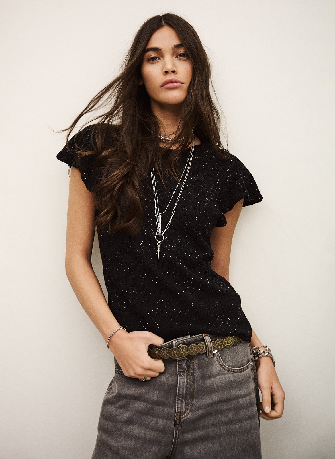 Rechte top van tricot met ronde hals BA&SH Zwart