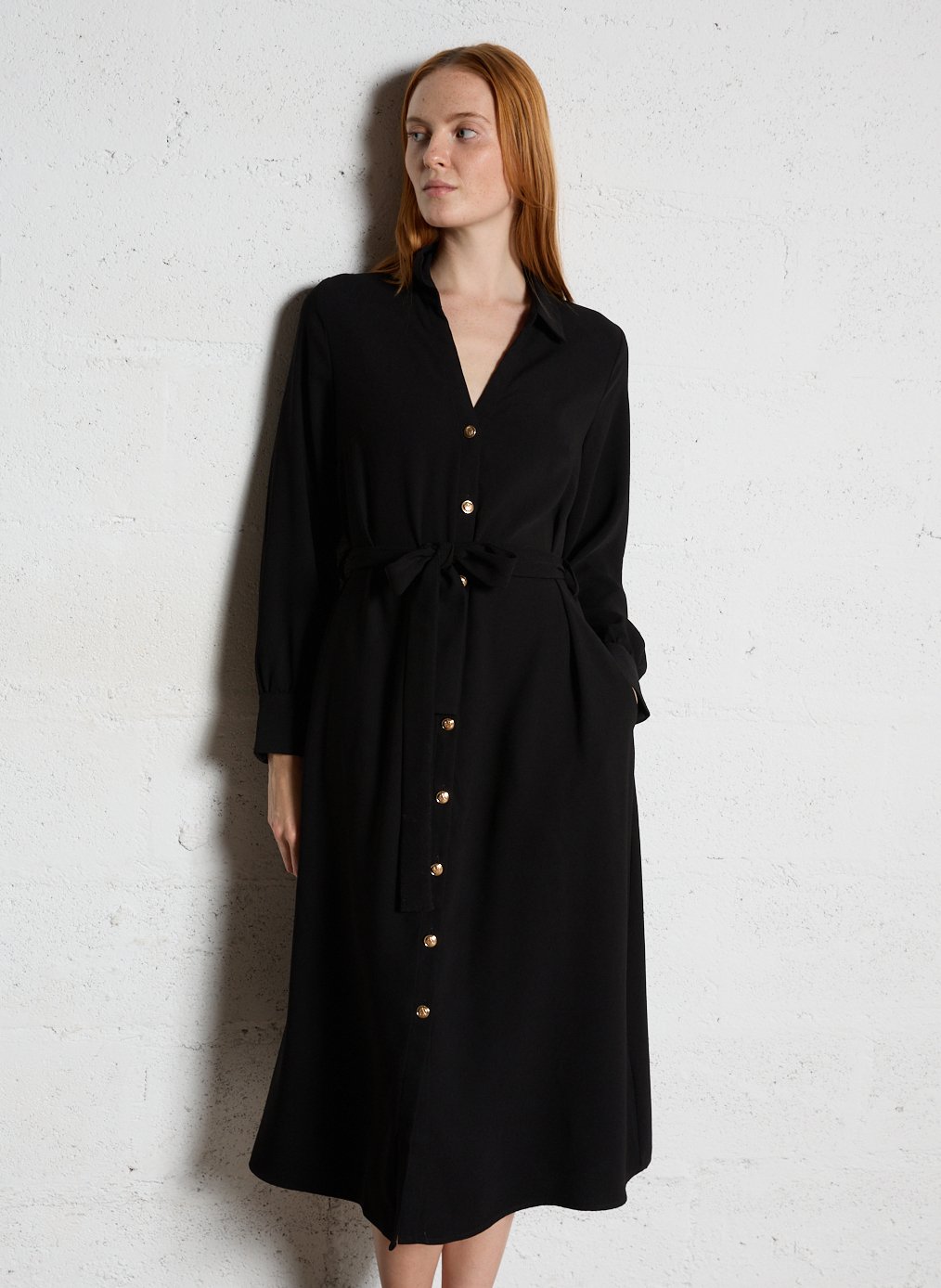 Knopfleiste halblanges einfarbiges Kleid SUD EXPRESS Schwarz