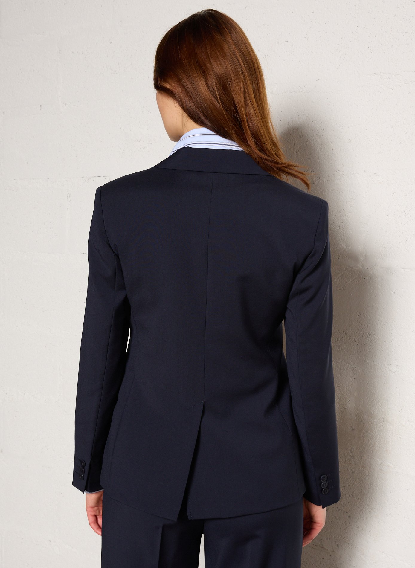 Solid wool straight-cut blazer Blue