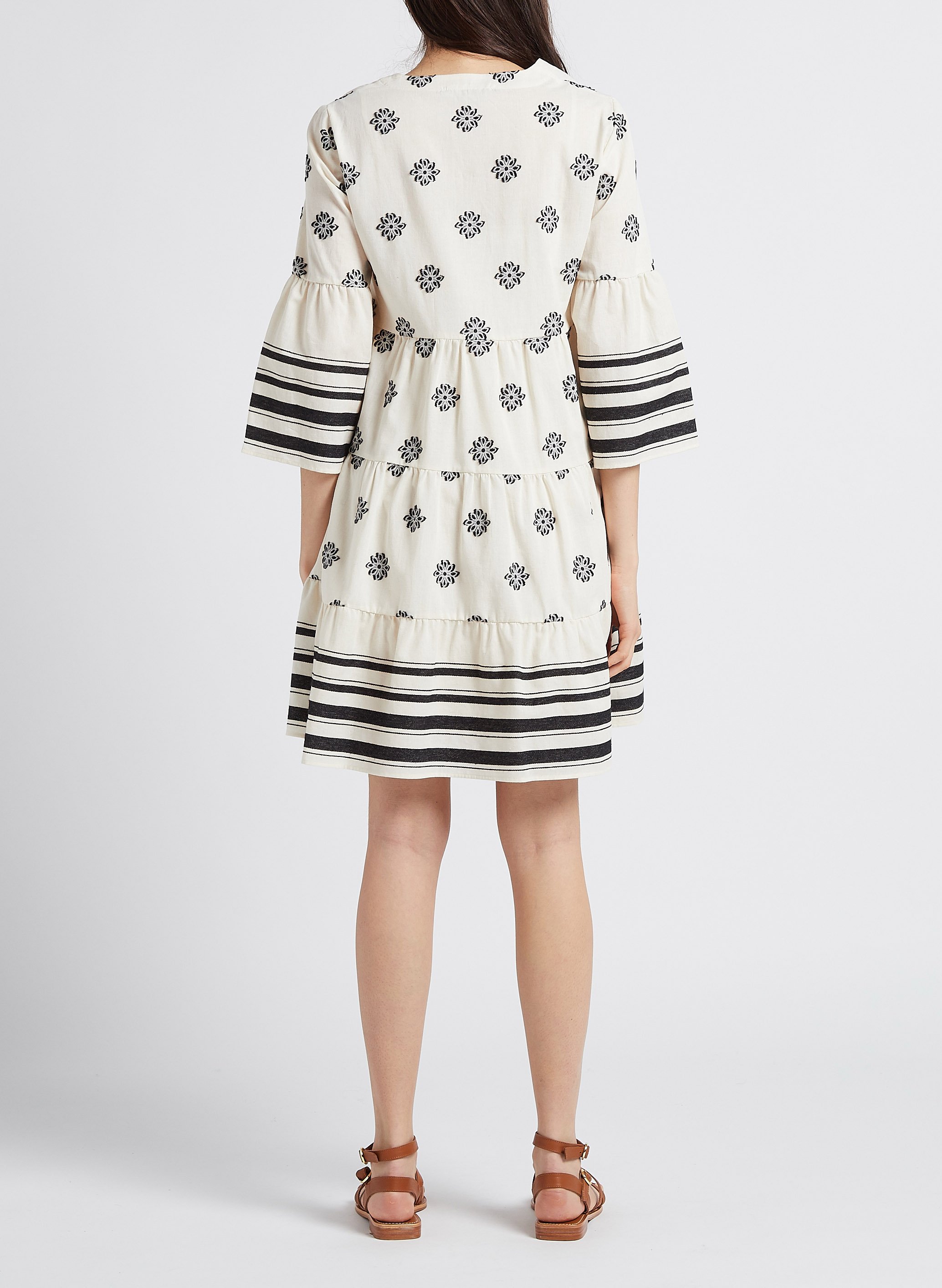 Geblümtes Kurzkleid aus Baumwoll-Mix mit V-Ausschnitt PENNYBLACK Schwarz