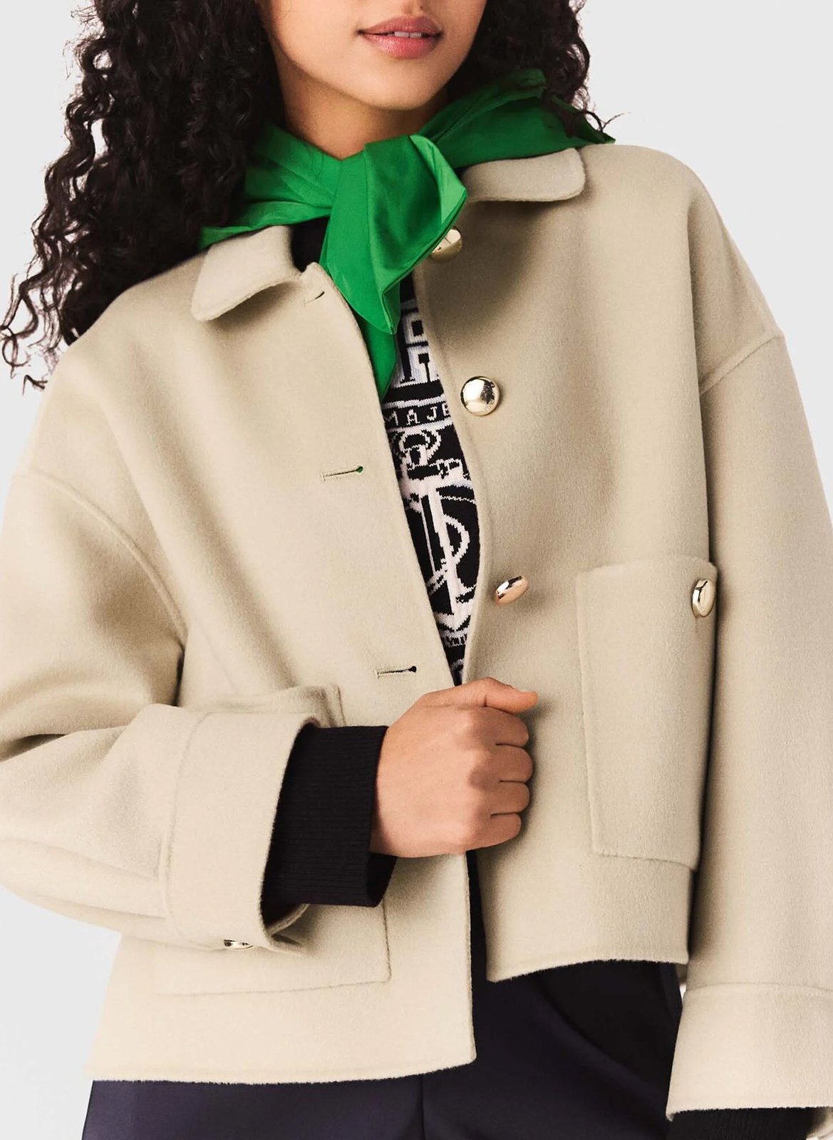 Manteau boutonné en laine mélangée MAJE Beige