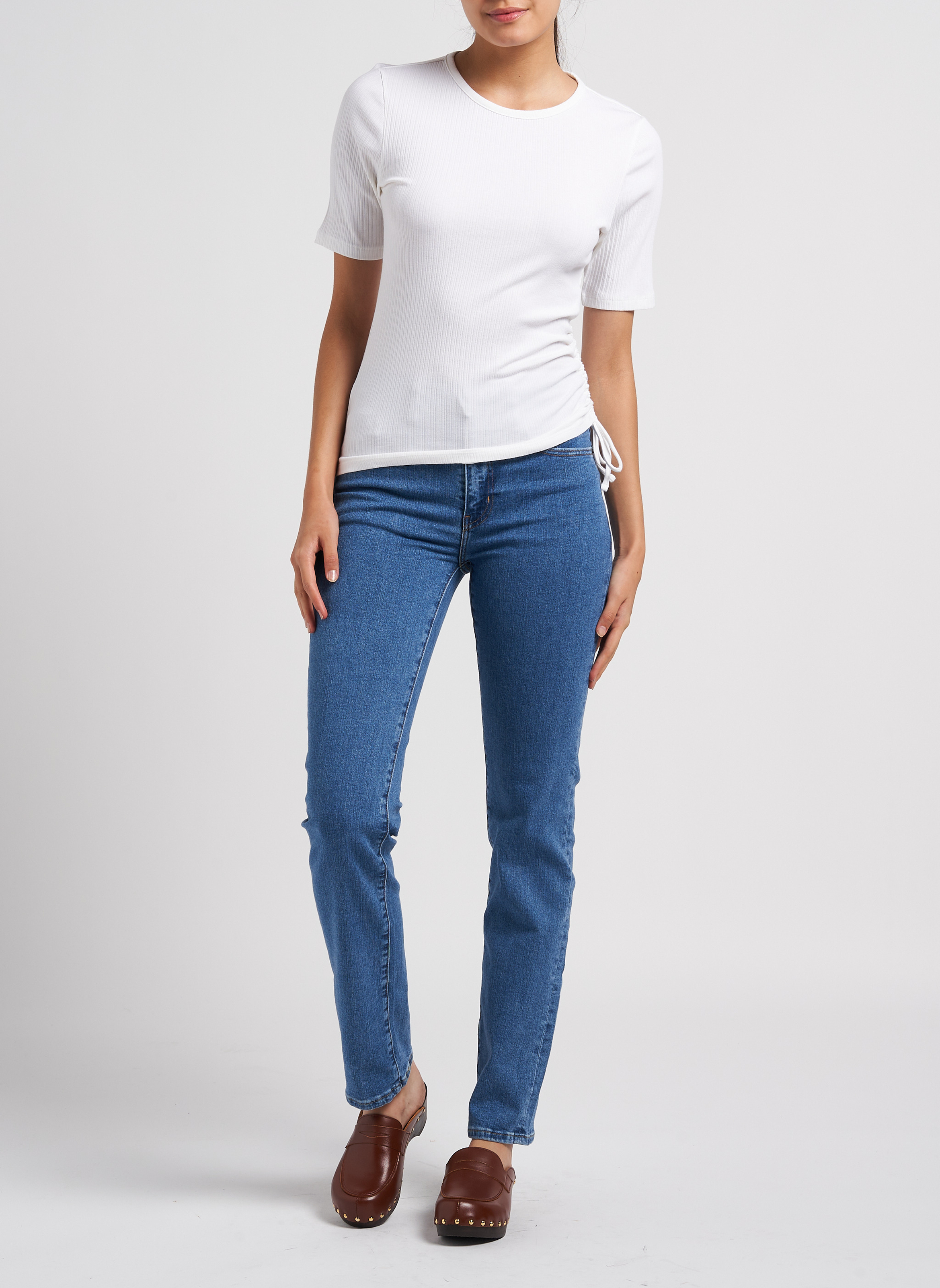 Ribbed round-neck top in stretch cotton LEVI'S Beige