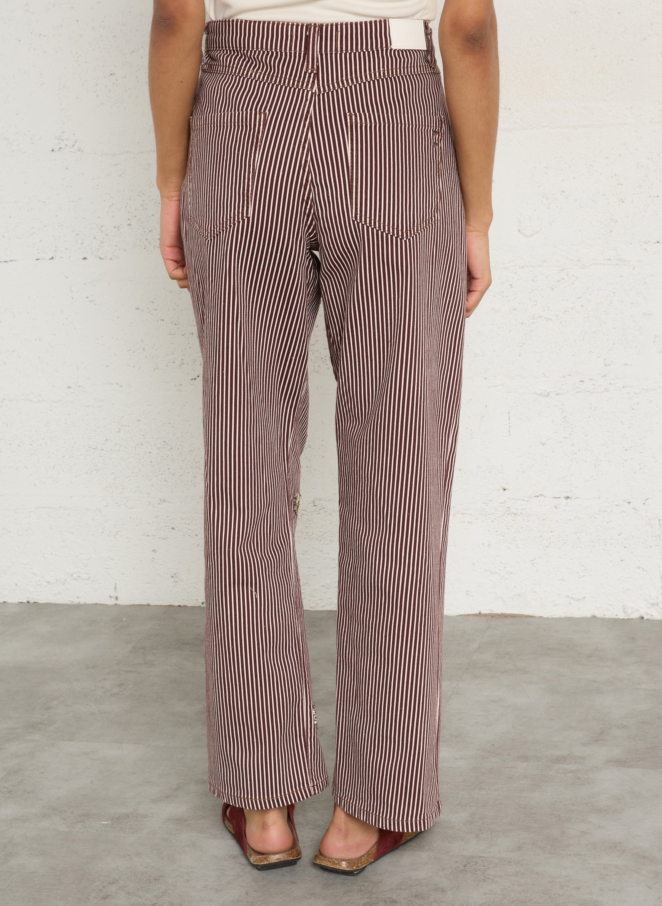 Straight striped cotton blend trousers PLEASE Brown