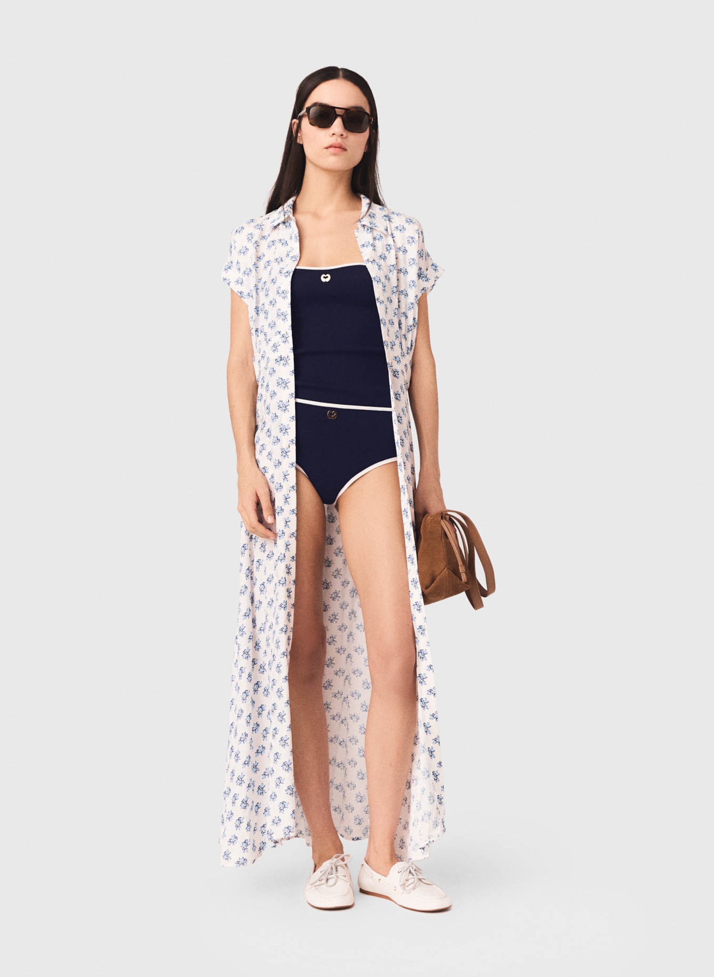 Lange, soepelvallende jurk met klassieke kraag MAJE Blauw