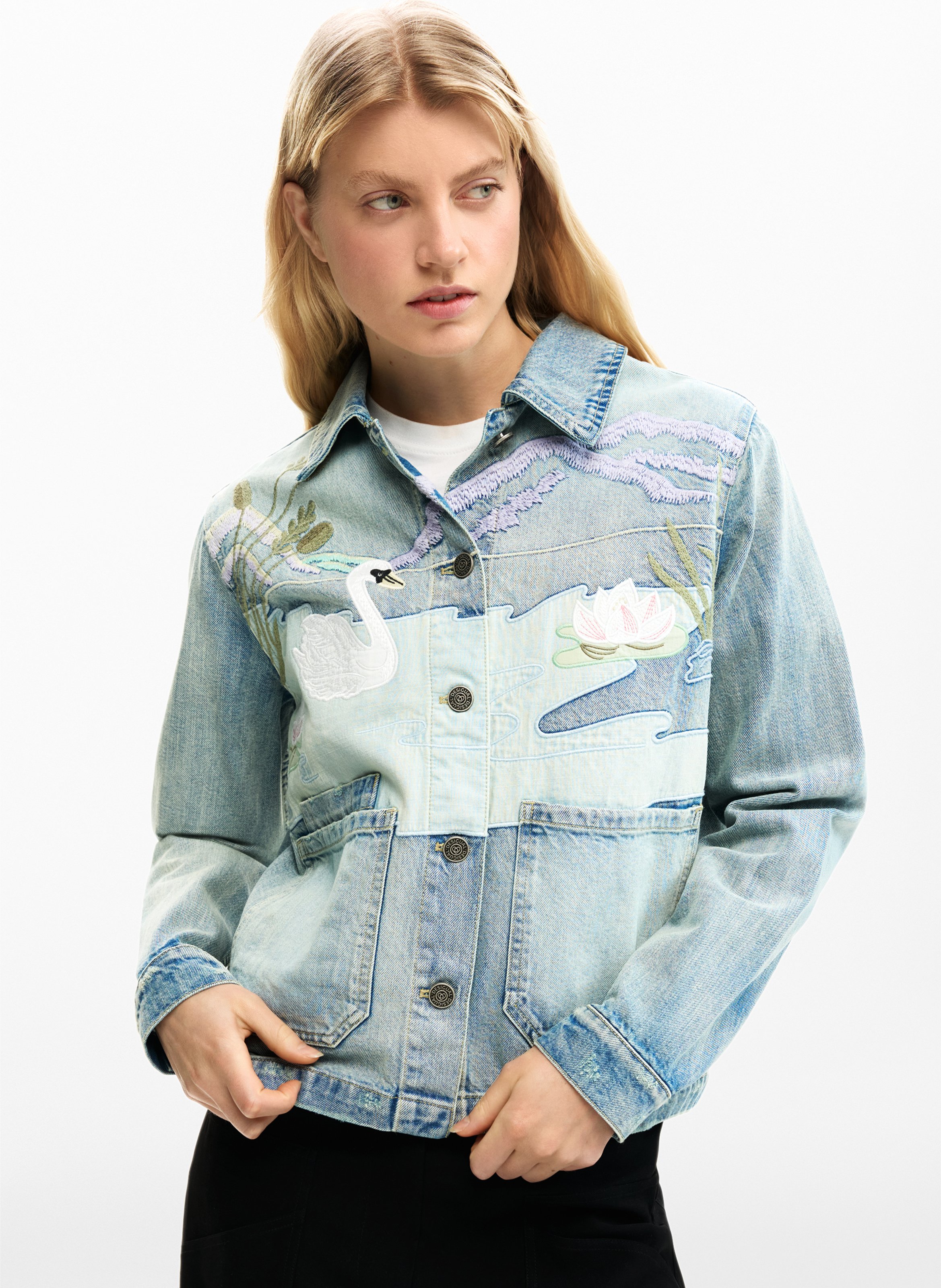 Veste en jean brodée DESIGUAL Bleu