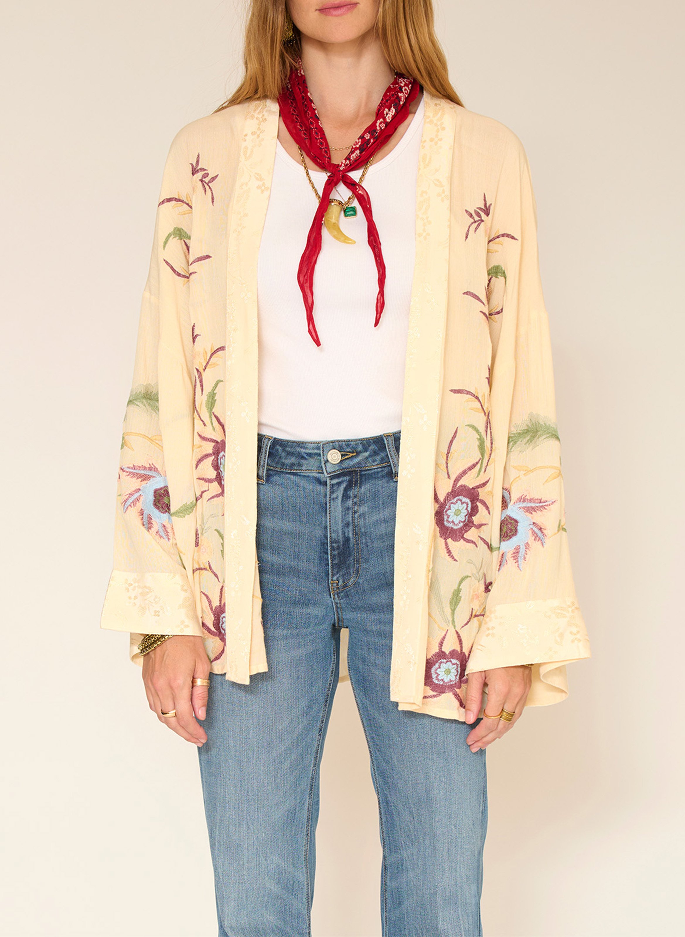 Bestickter Kimono MKT Beige