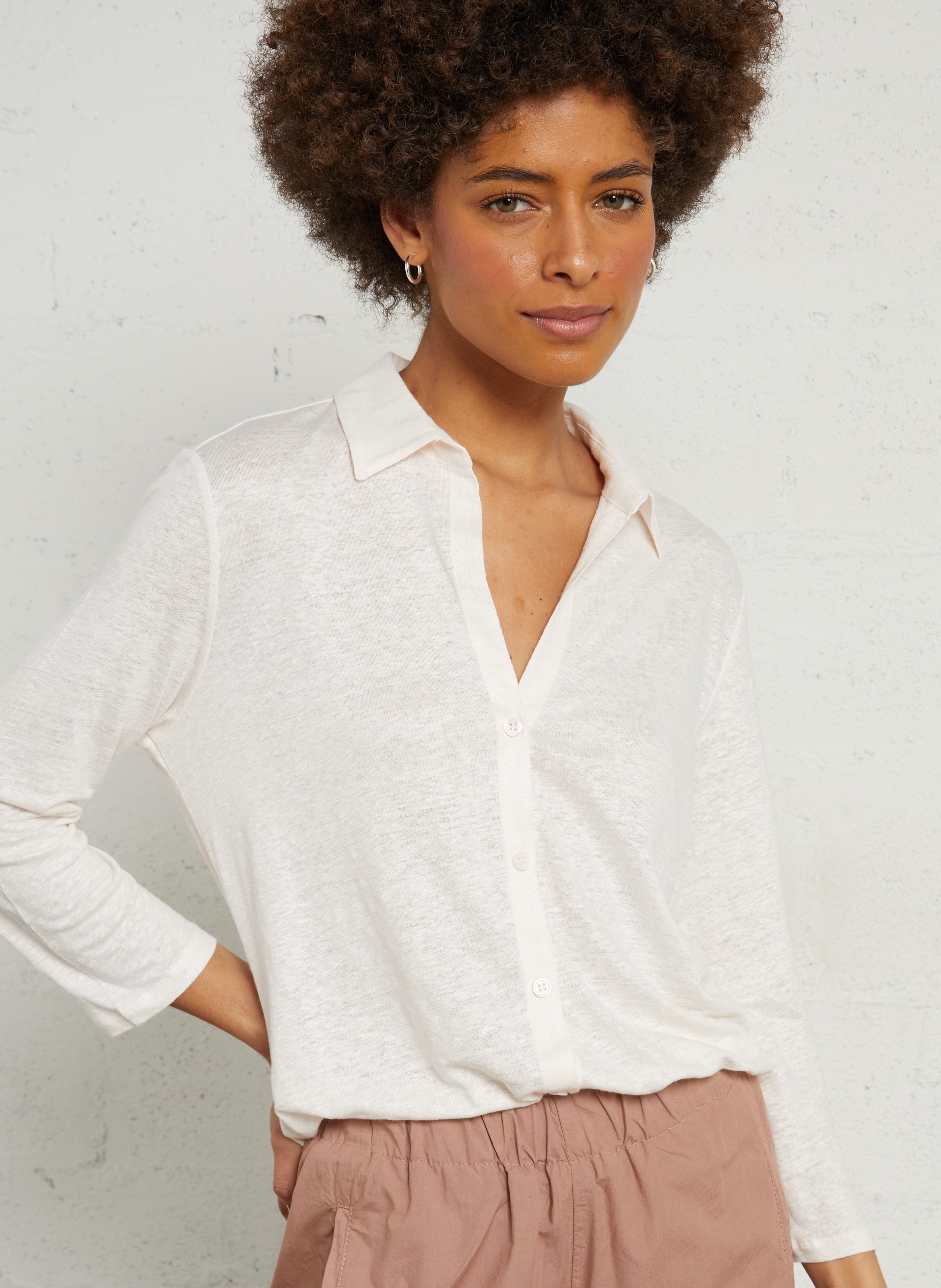 Chemise mit 3/4-Ärmeln aus gemischtem Leinen MAJESTIC FILATURES Beige