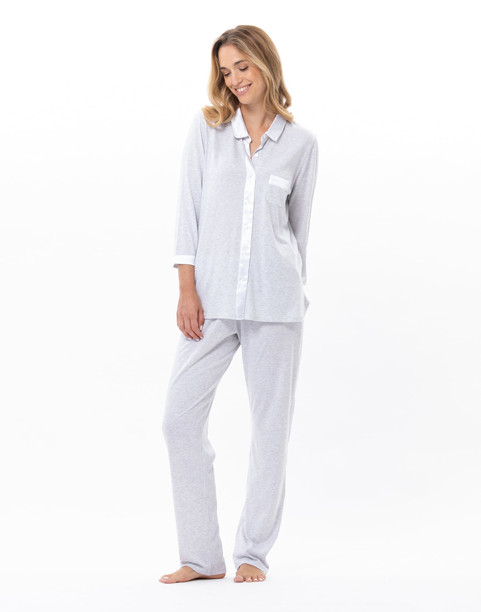 Buttoned cotton modal pajamas LE CHAT Grey