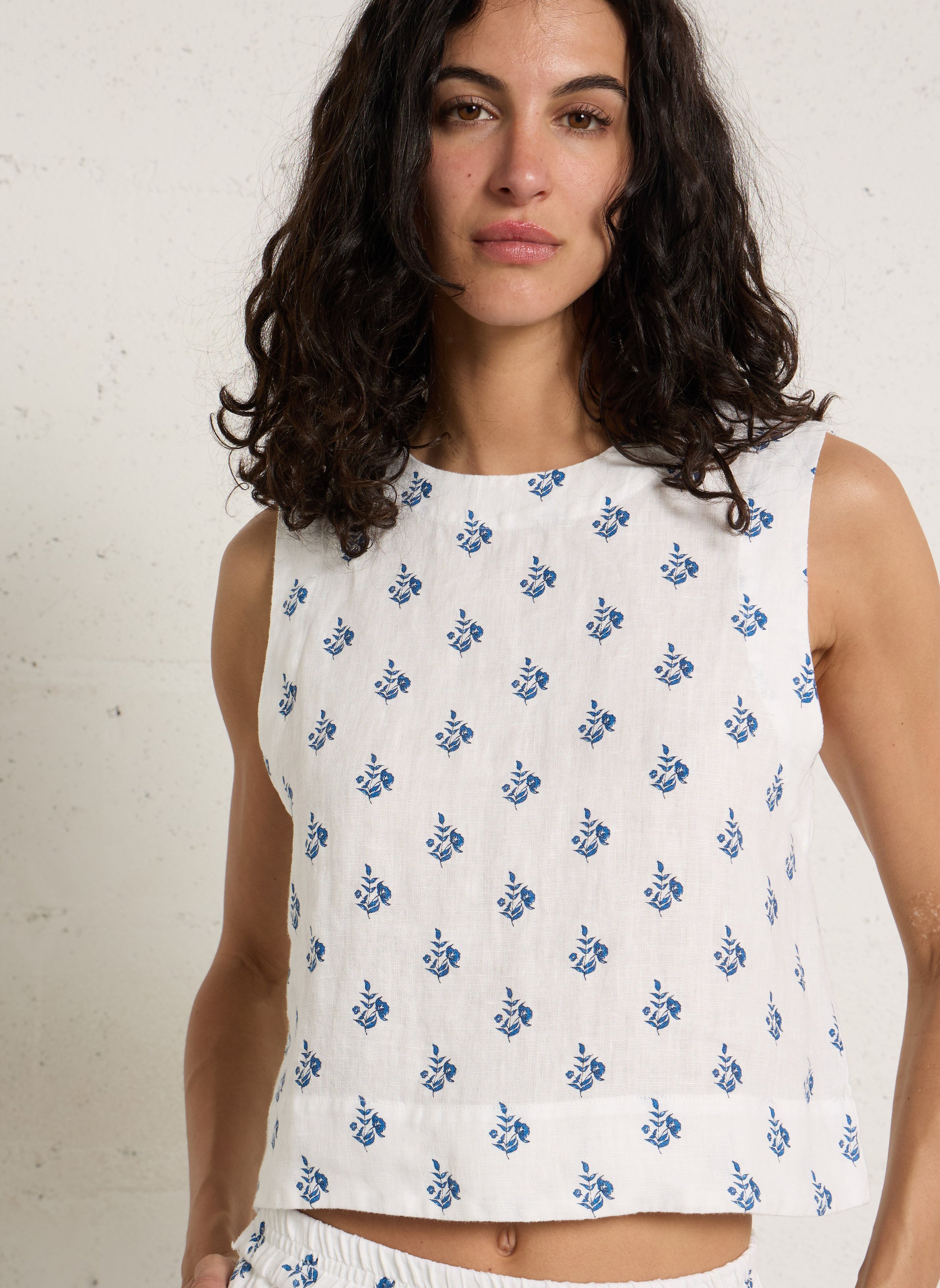 T-shirt met ronde hals en print van linnen THE NEW SOCIETY