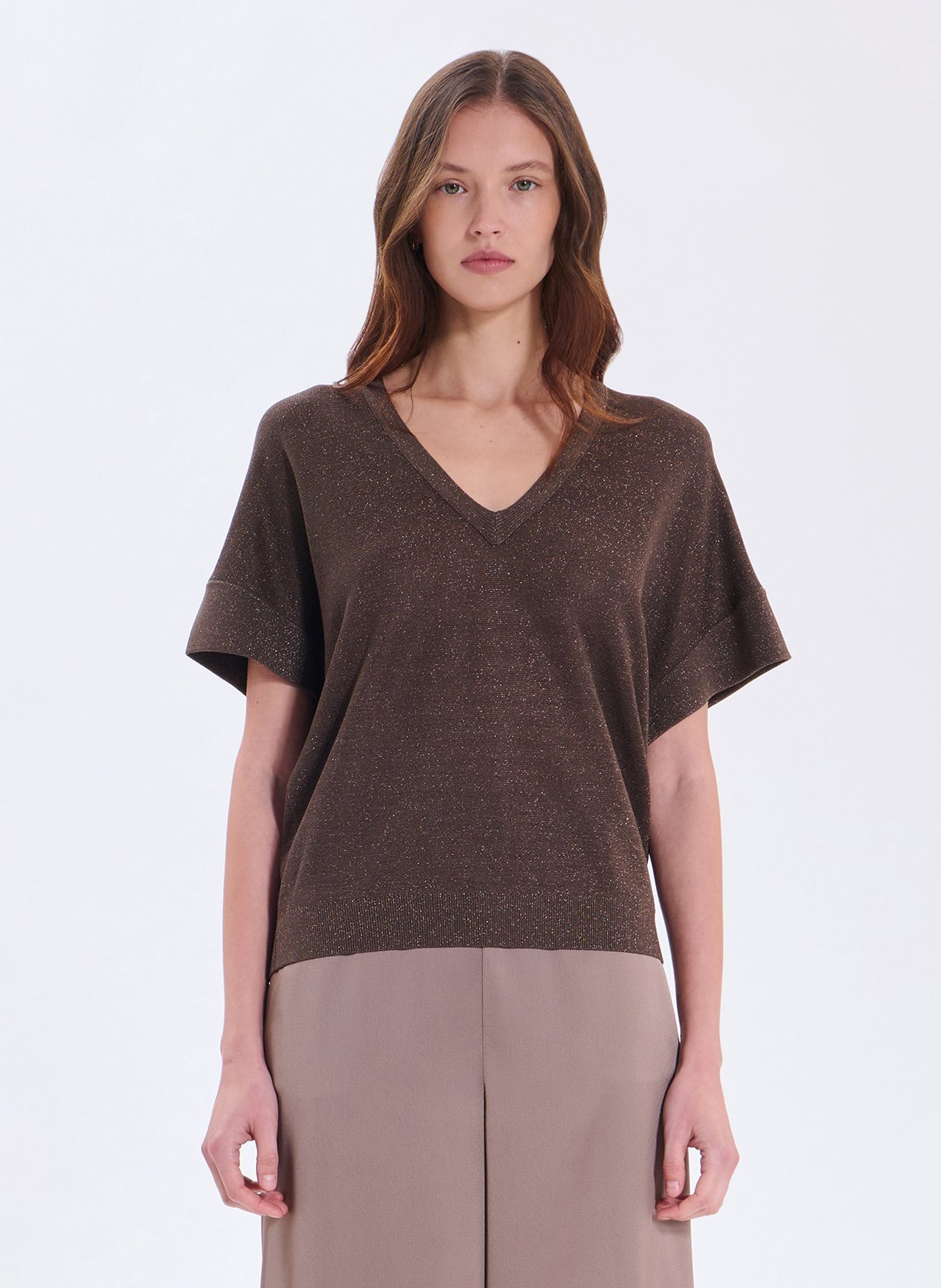 Pull fin col V en maille fine ZAPA Gris