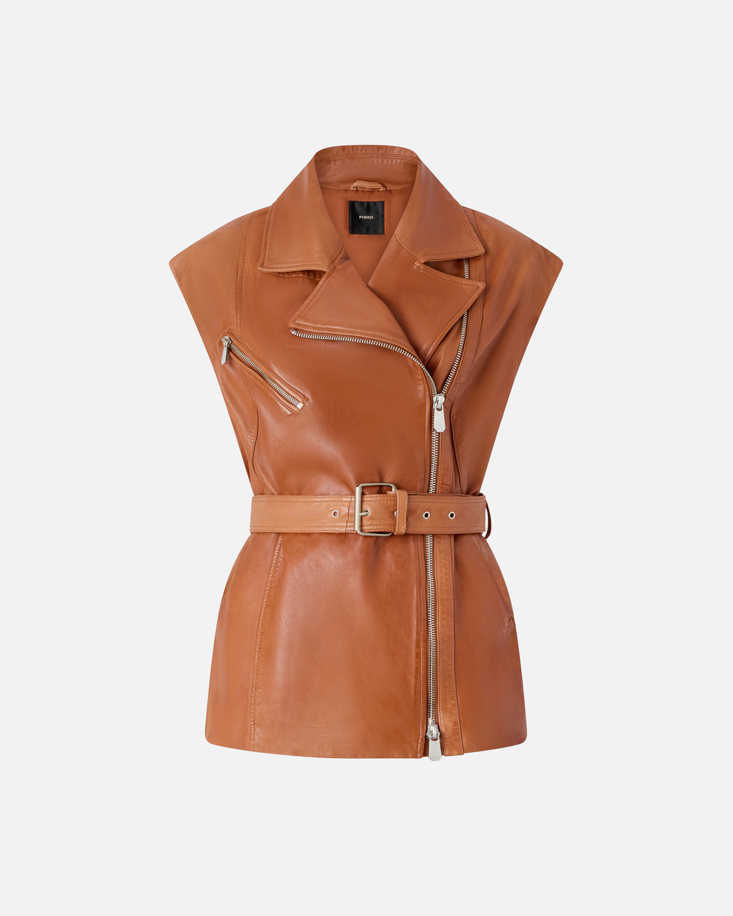 Leather biker vest PINKO White