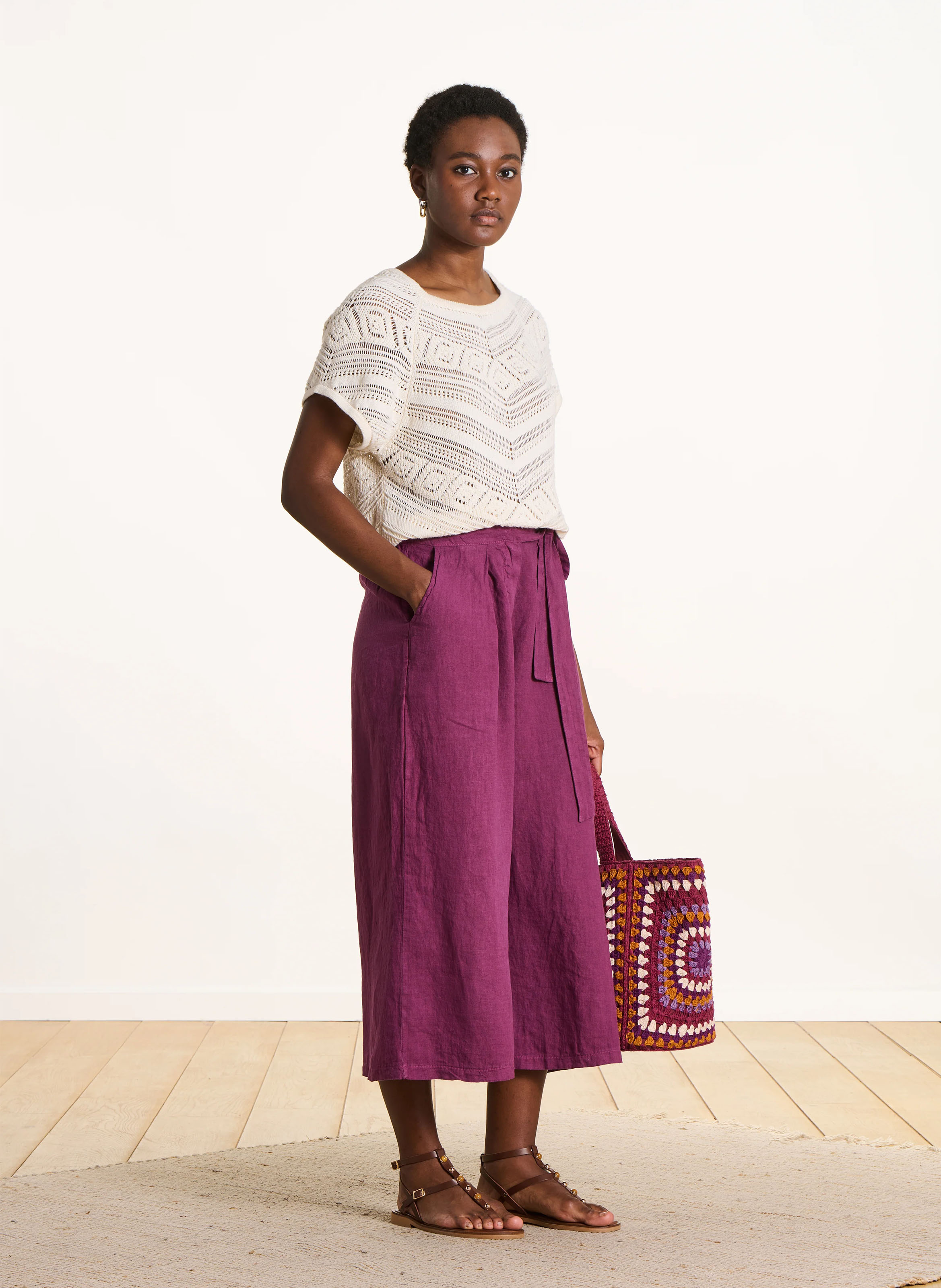 Pantalon large en lin LA FEE MARABOUTEE Violet