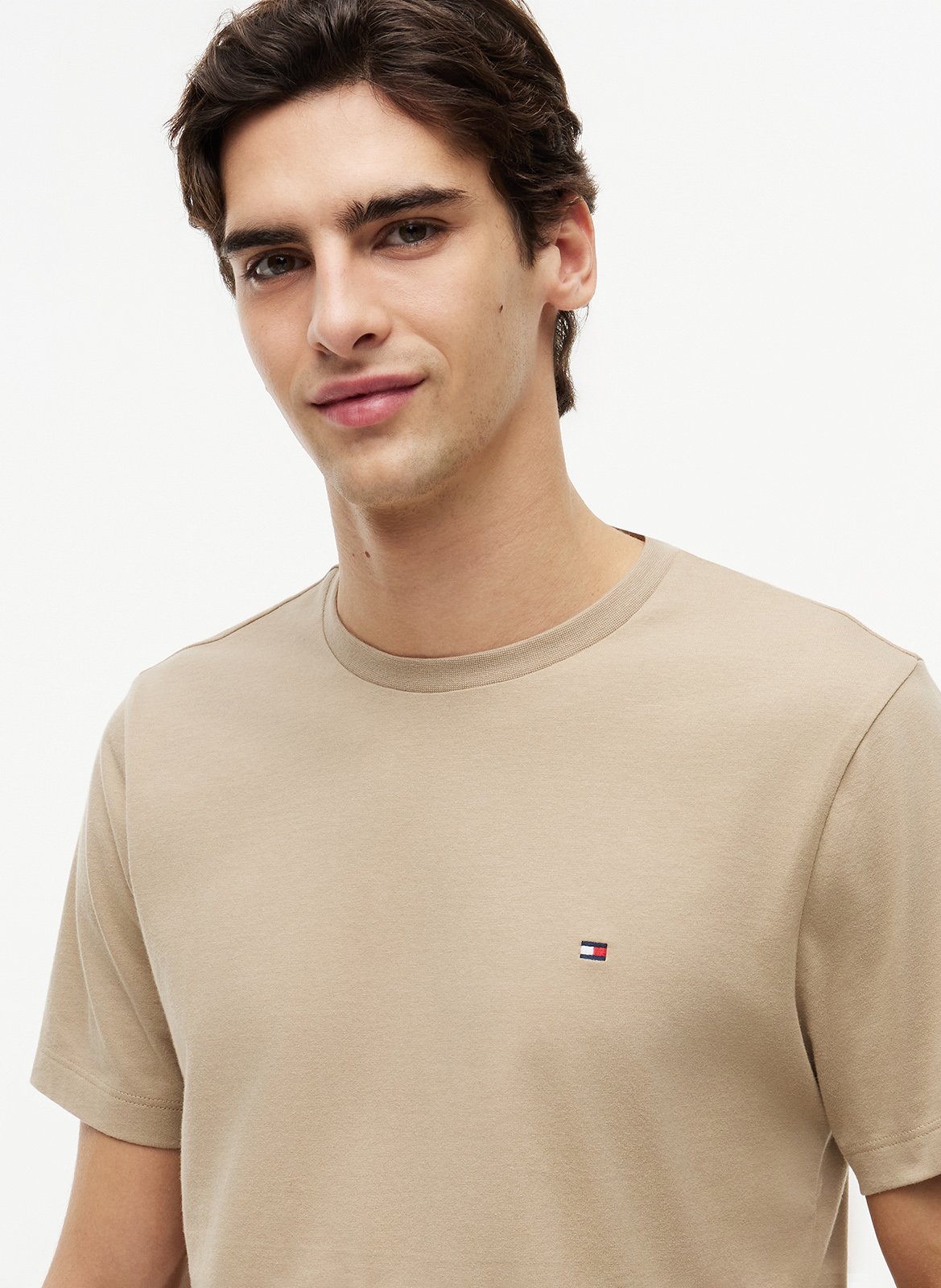 Katoenen T-shirt met ronde hals Beige