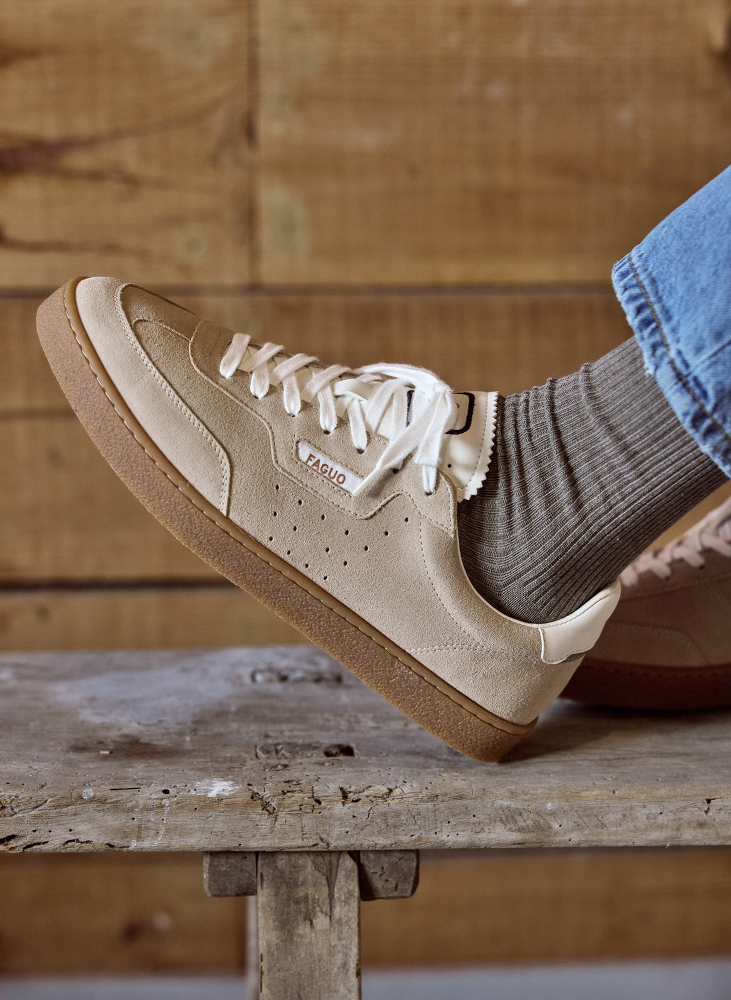 Low-top leather mix sneakers FAGUO Beige