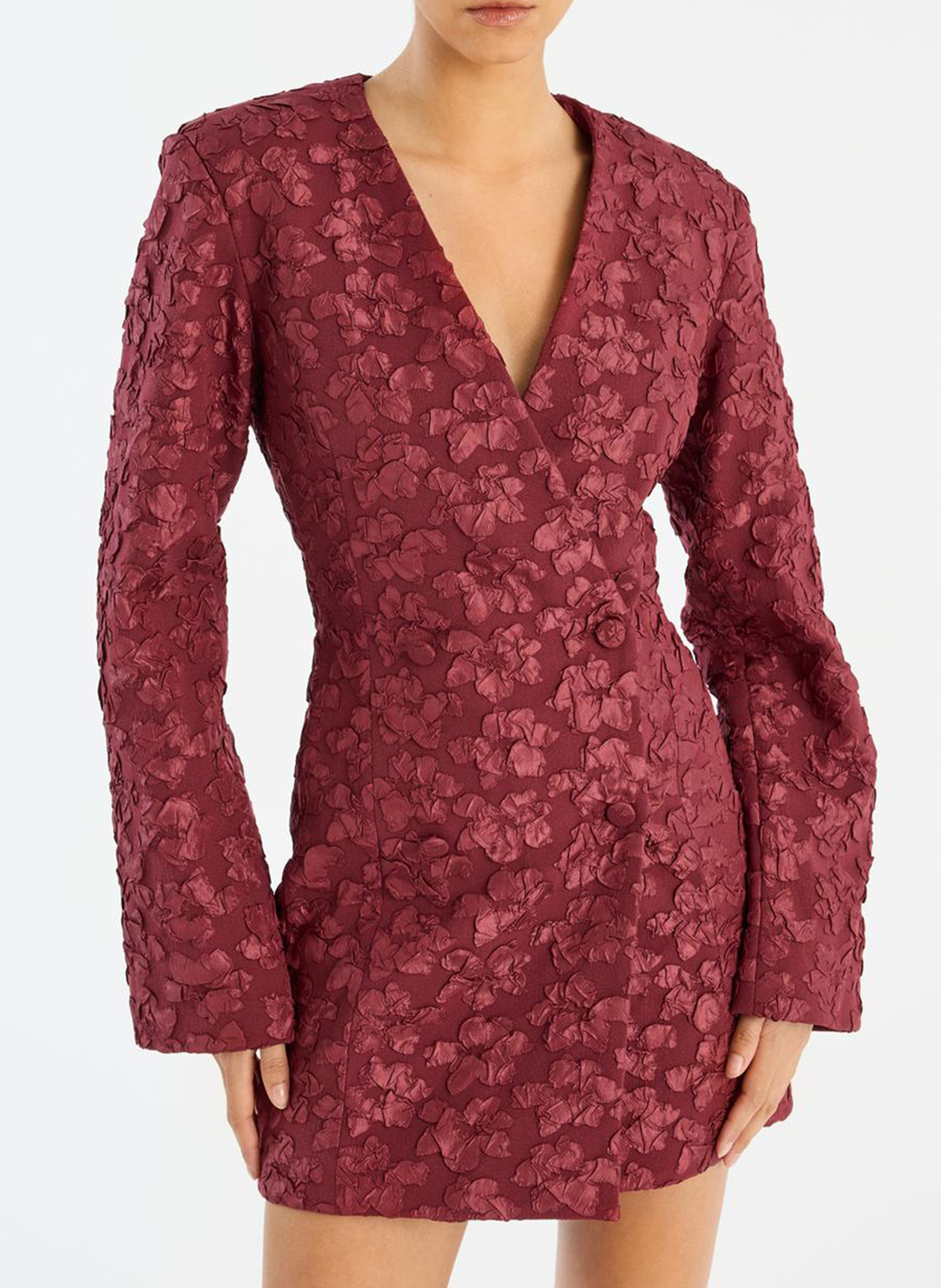 Short jacquard dress with V-neck ROTATE Brown