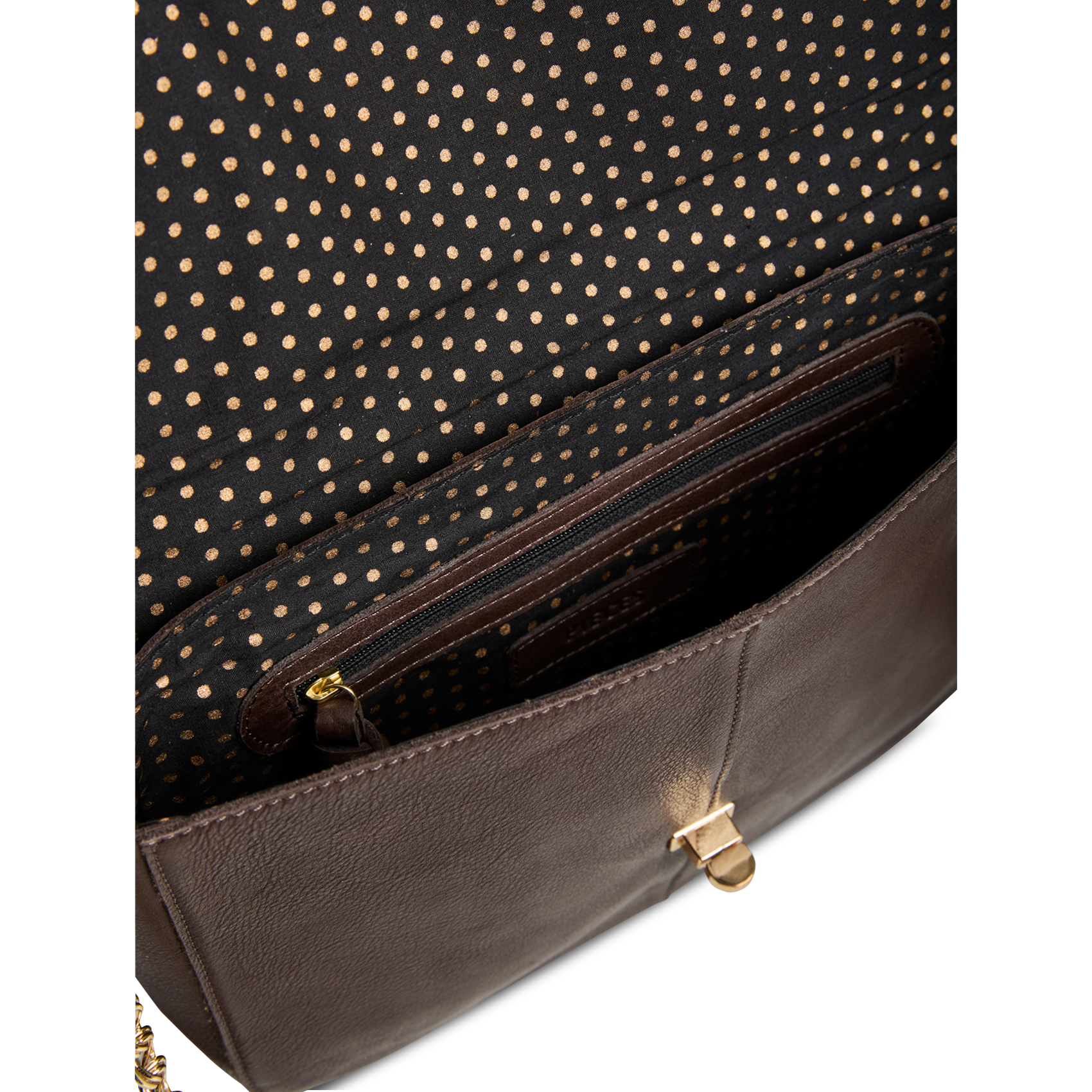 Leather flap shoulder bag PIECES Brown