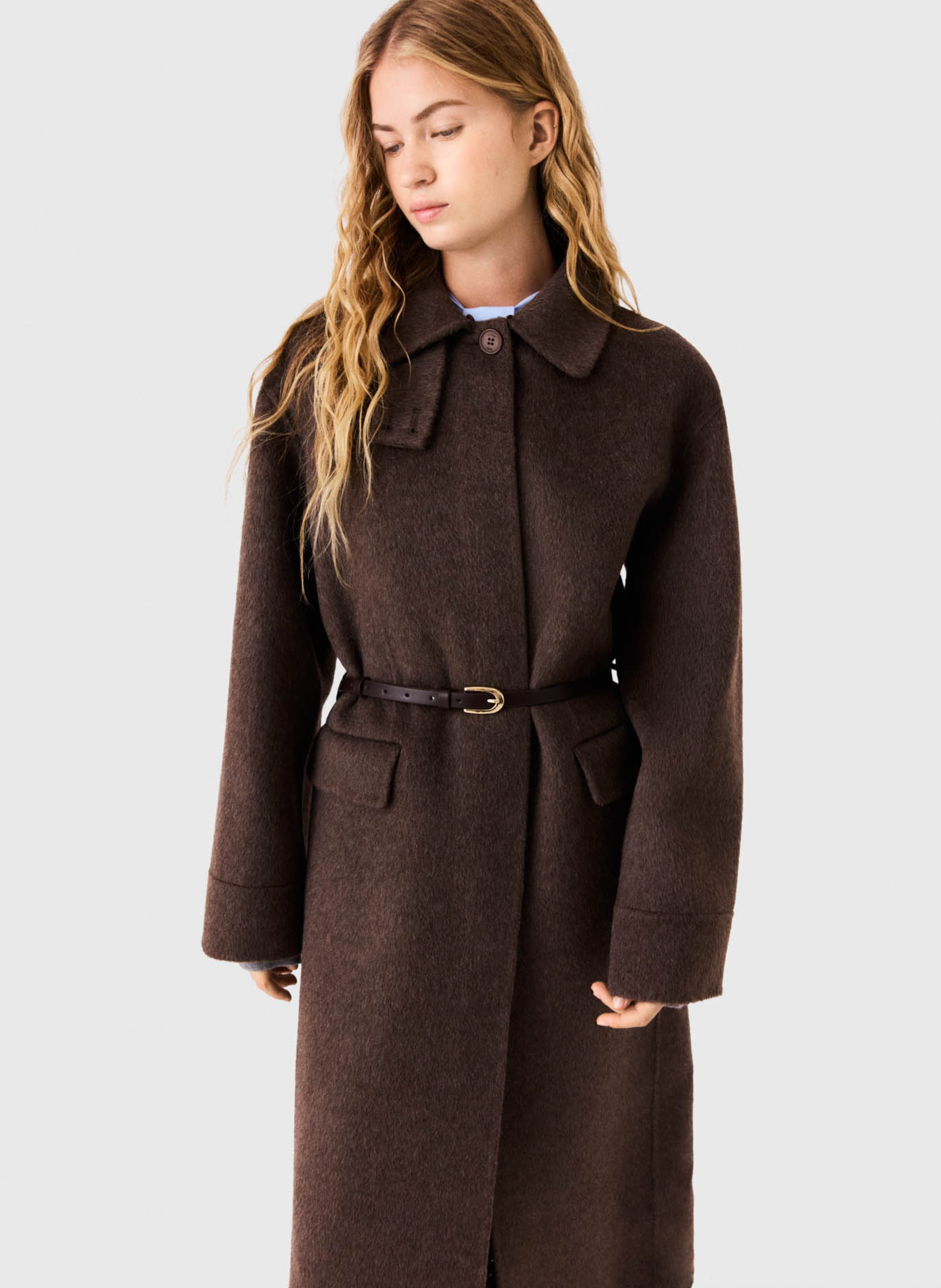 Manteau cintrée col classique en laine mélangée MAJE Marron