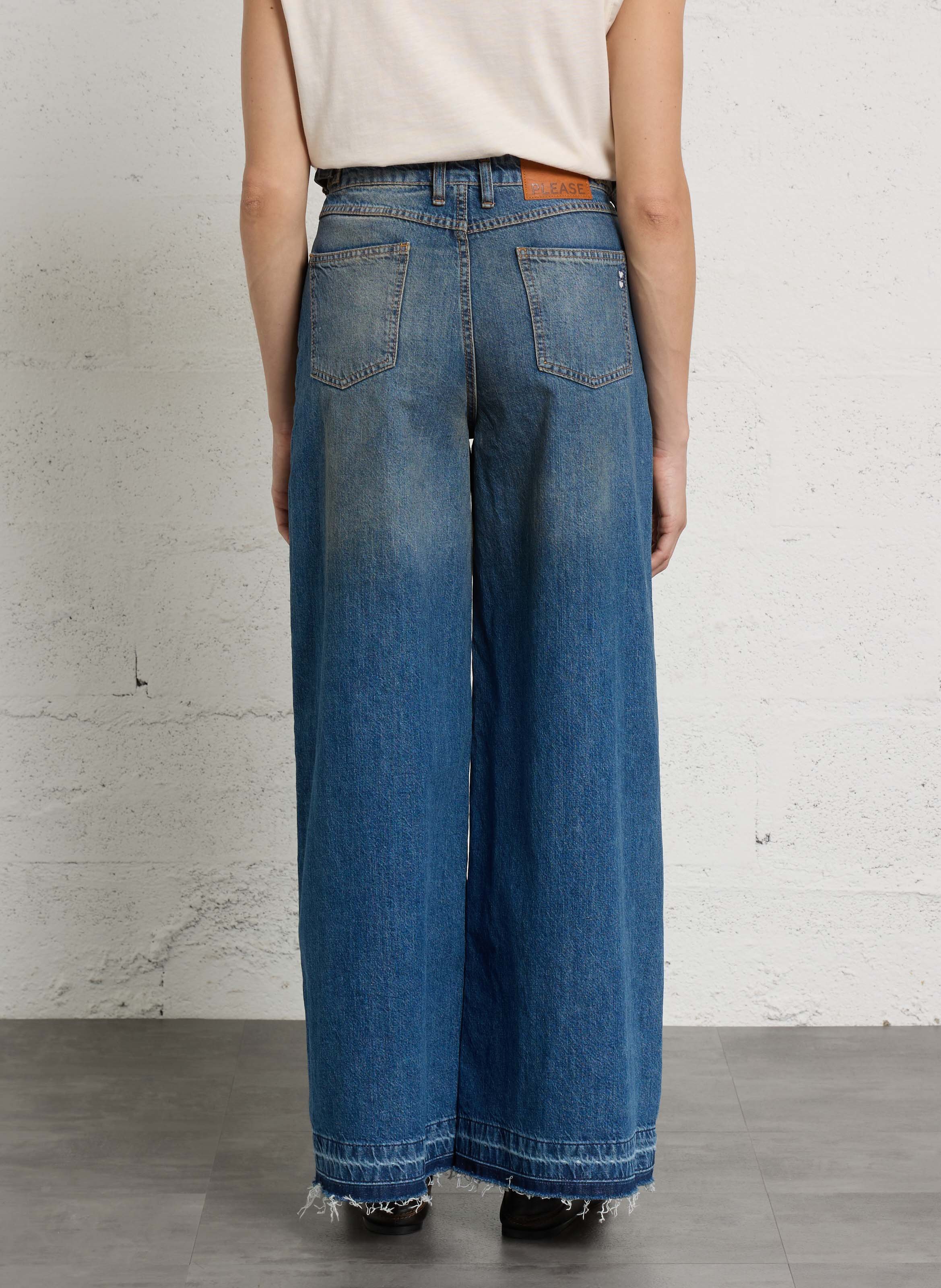 Wide-leg cotton jeans PLEASE Blue