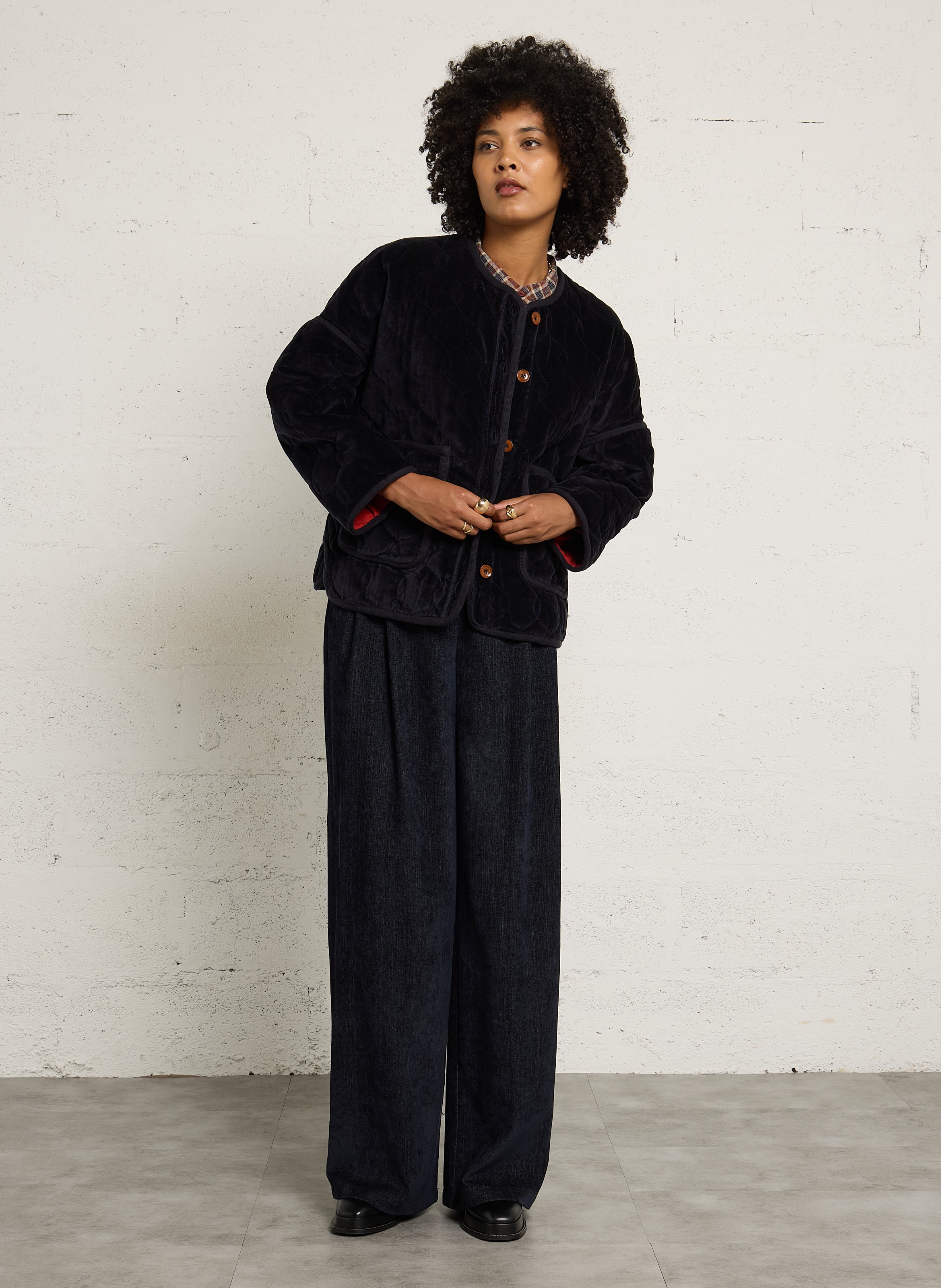 Oversize Rundhalsausschnitt Steppmantel aus Baumwolle SACRECOEUR Blau