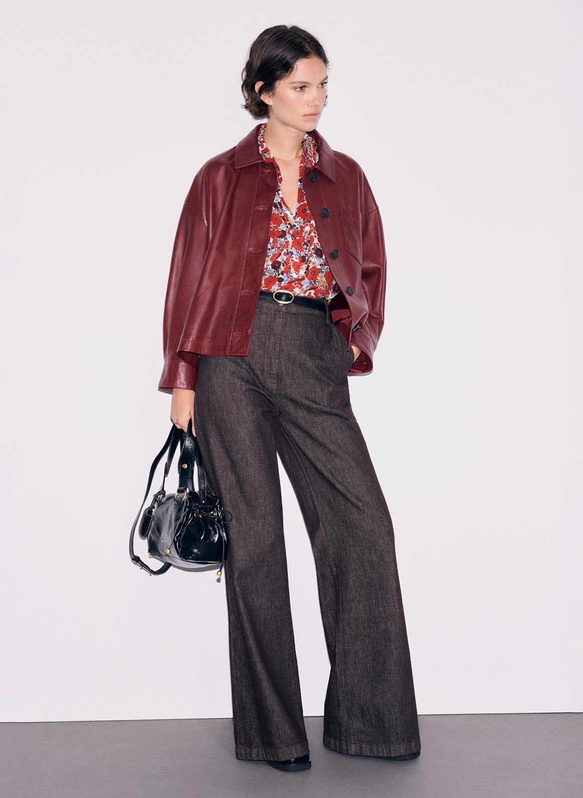 Straight leather jacket with classic collar GERARD DAREL Red