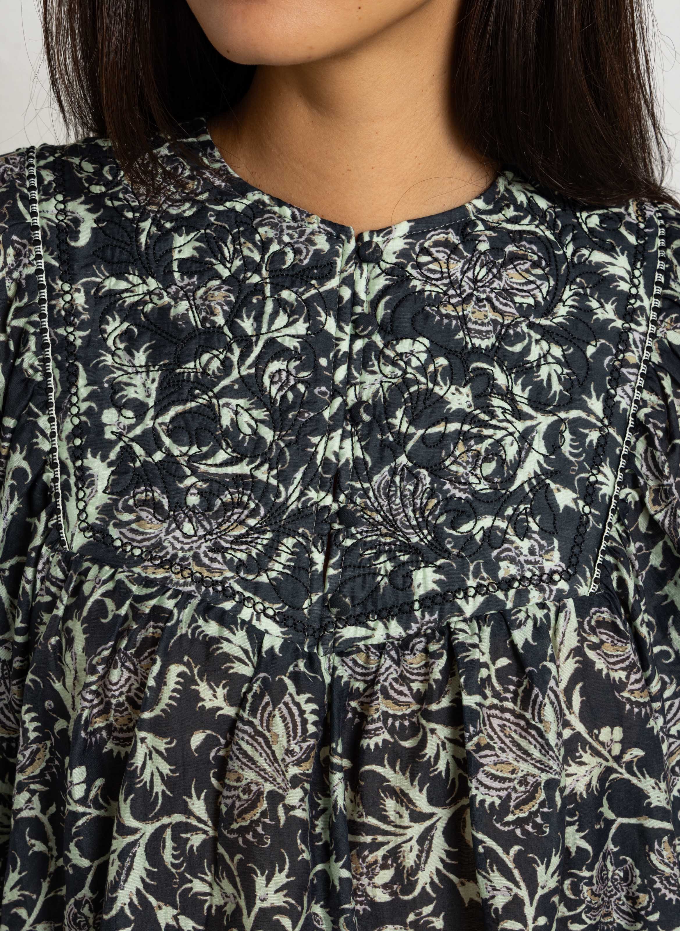 Blouse col rond à imprimé SEE U SOON Noir