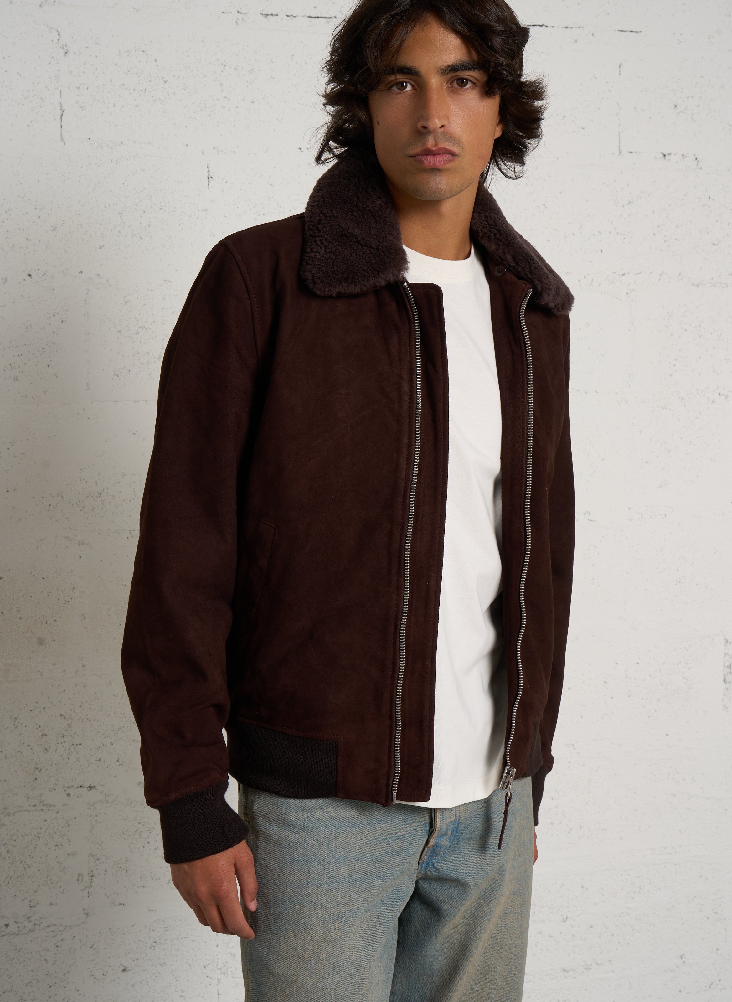 Straight velvet leather jacket SCHOTT Brown