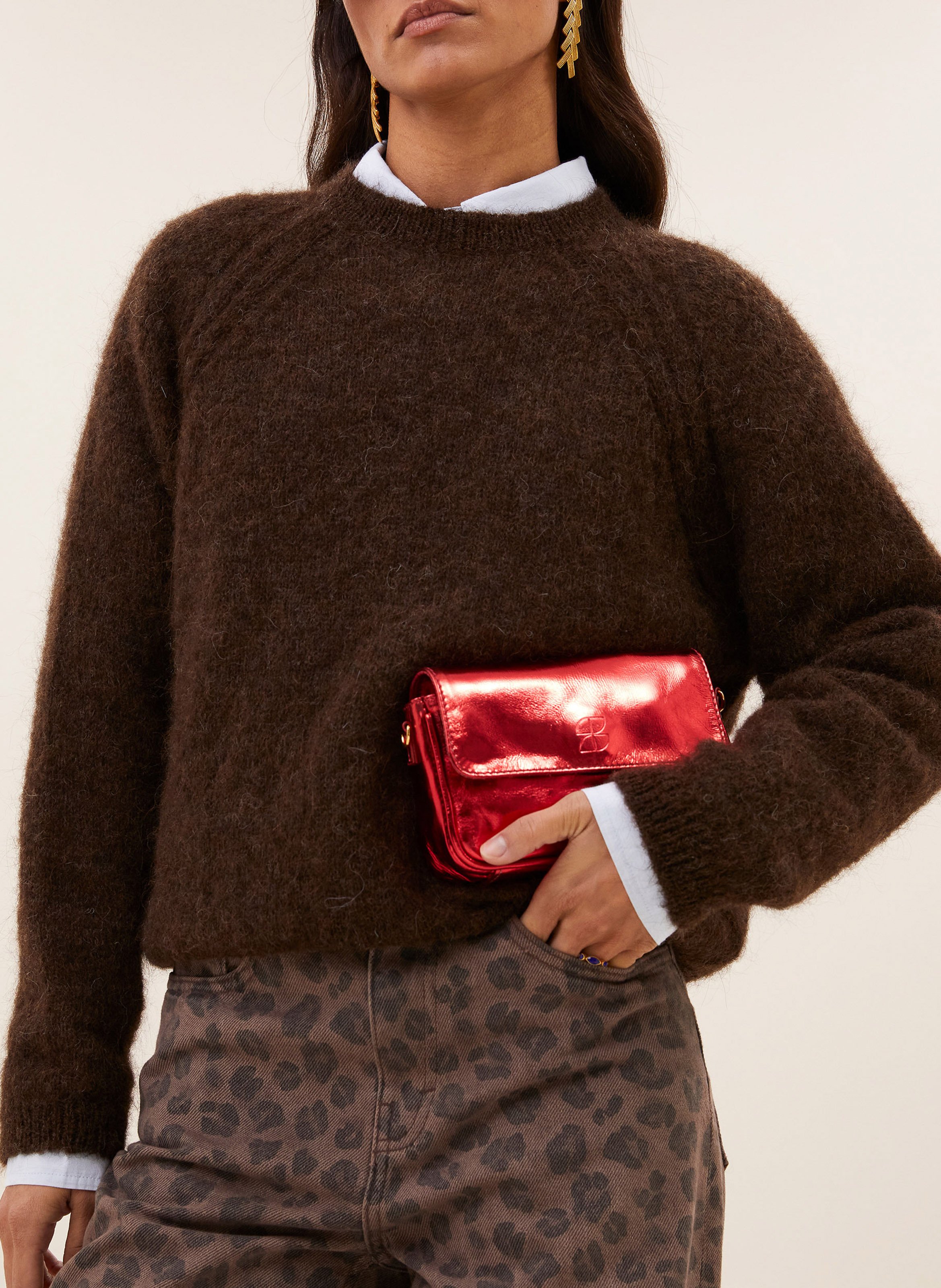 Pull oversize en laine mélangée BY BAR Marron