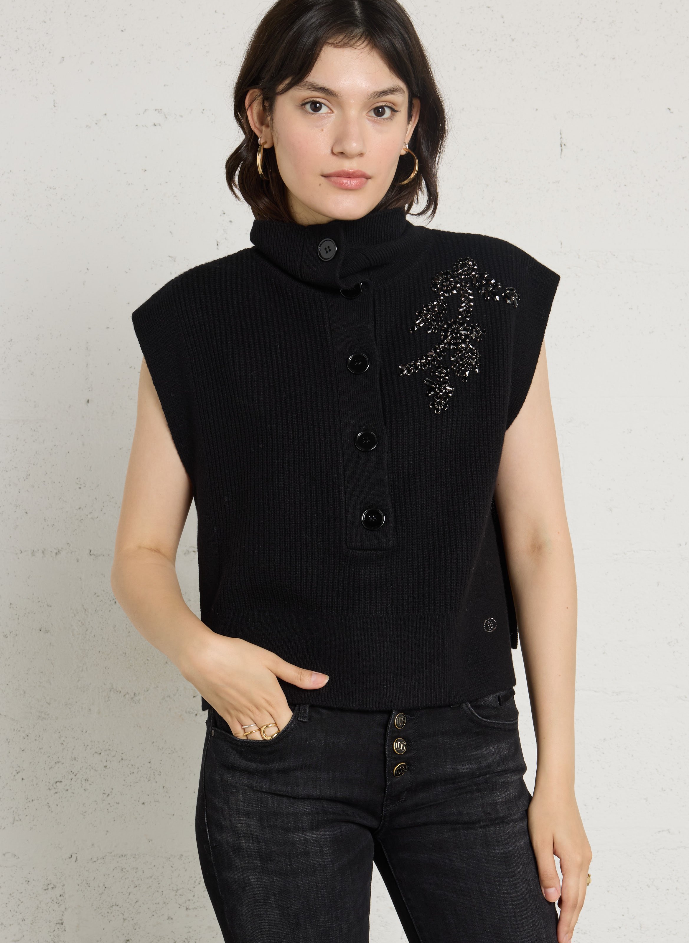 Gilet sans manches col montant en laine LIU JO
