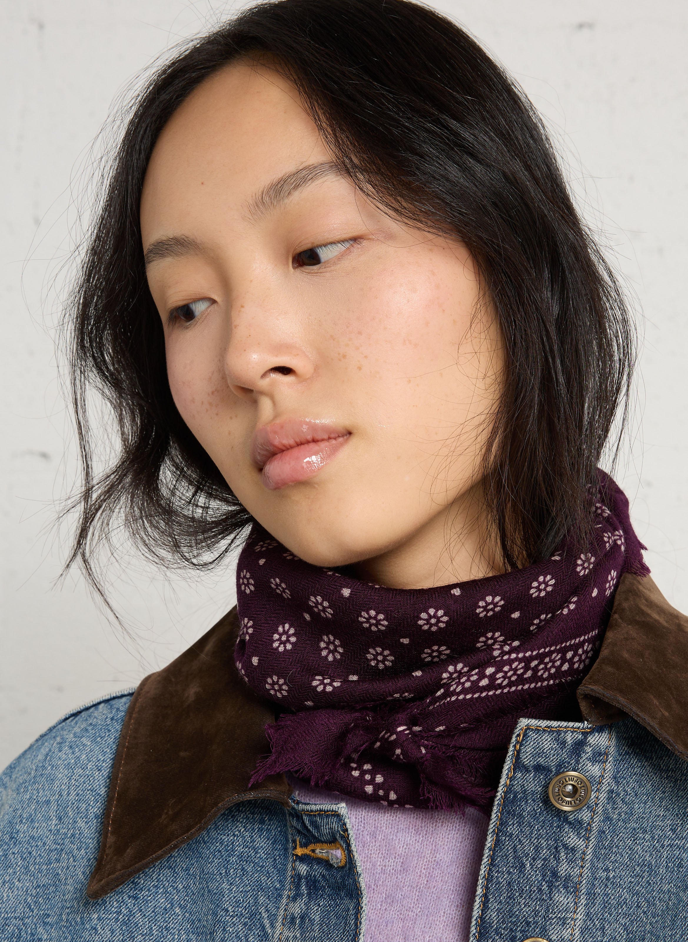 Printed wool scarf with fringing MOISMONT Purple