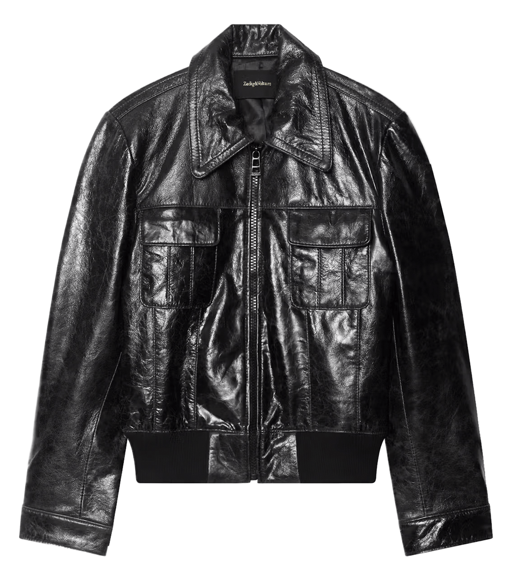 Blouson droit zippé en cuir ZADIG&VOLTAIRE Noir