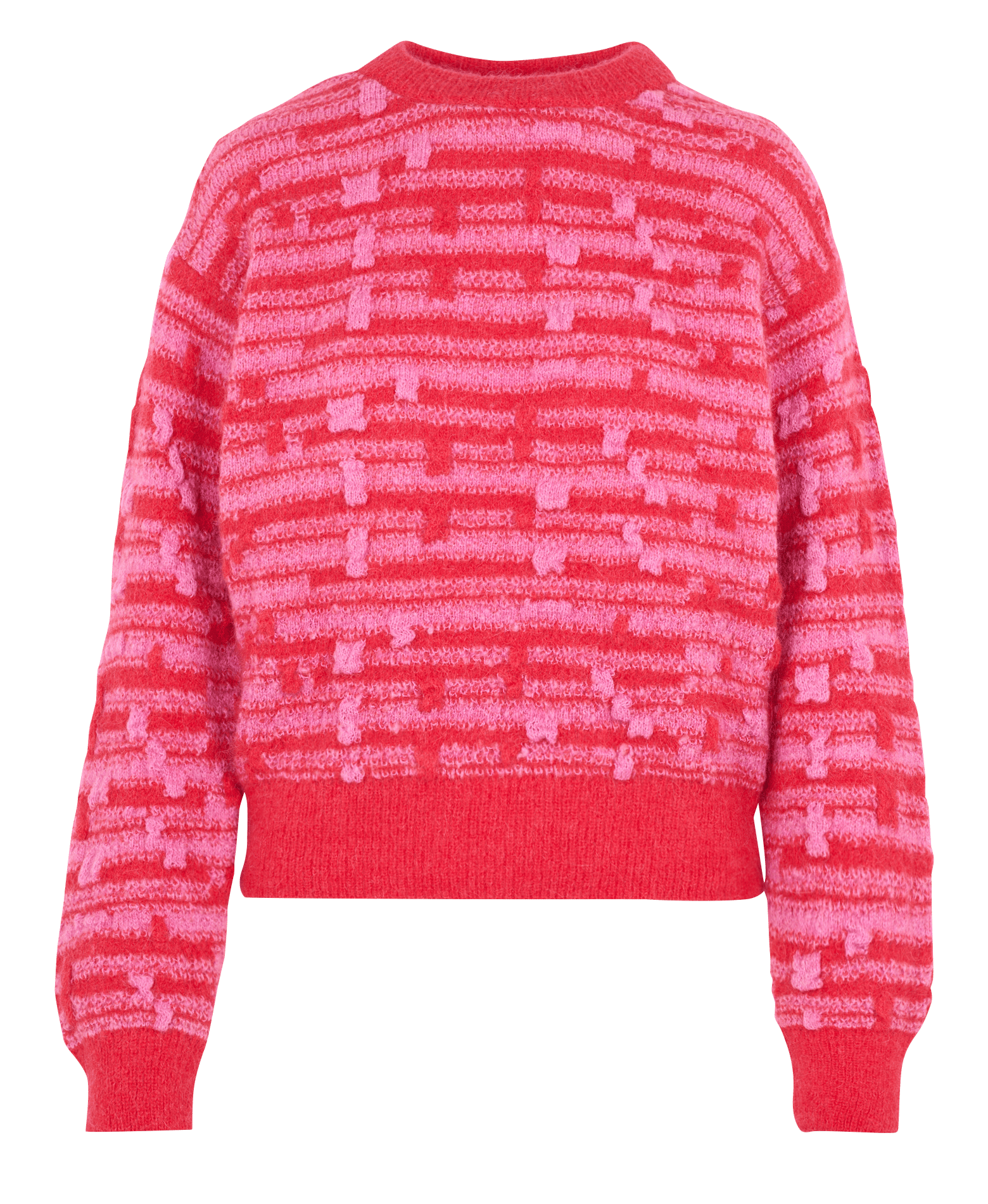 Straight wool-blend round-neck jacquard sweater THINKING MU Pink